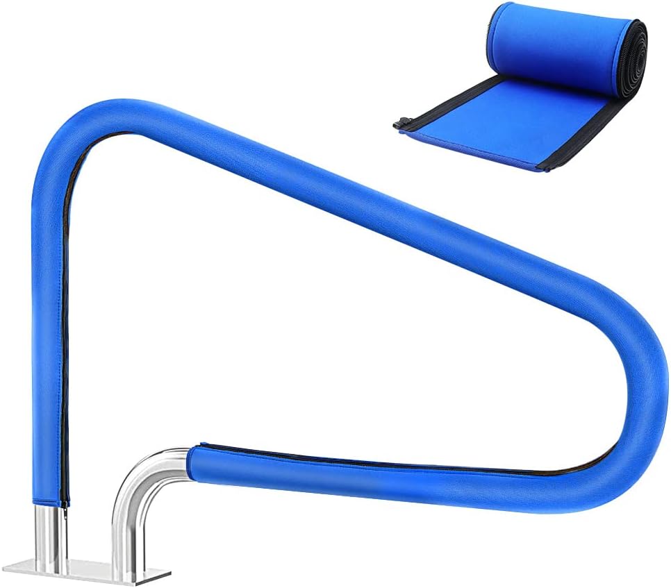 Pool Handrail Cover, 5 Feet, Neoprene, Blue, Textured, Safety Grip Sleeve for Swimming Pools Inground Ladder Hand Rail Railing Grips