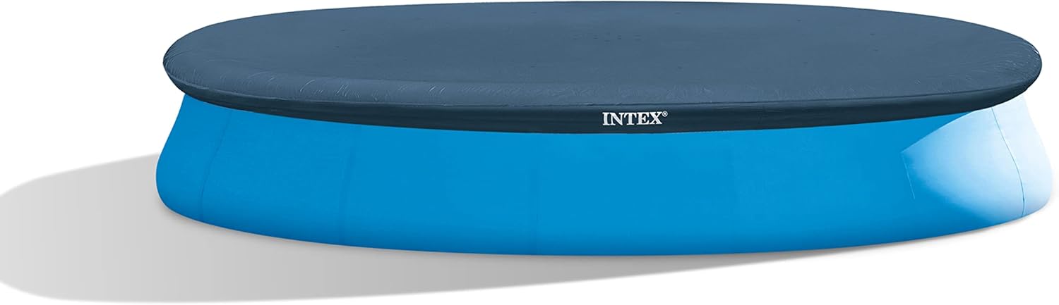 INTEX 28023E Pool Cover: for 15ft Round Easy Set Pools – Includes Rope Tie – Drain Holes – 12in Overhang – Snug Fit