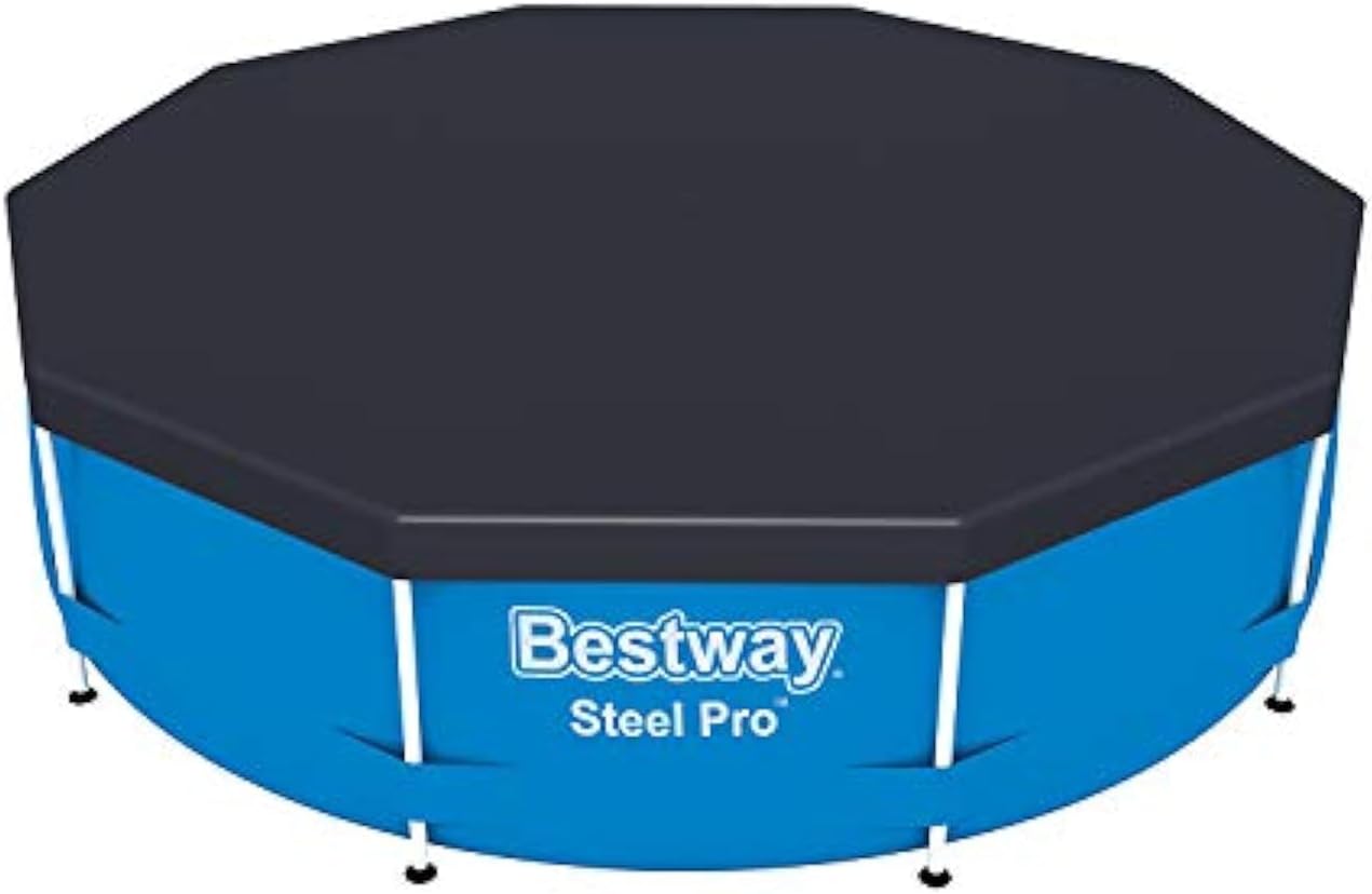 Bestway Flowclear PVC Round 10 Foot Pool Cover for Above Ground Frame Pools with Drain Holes and Secure Tie-Down Ropes, Black (Cover Only)
