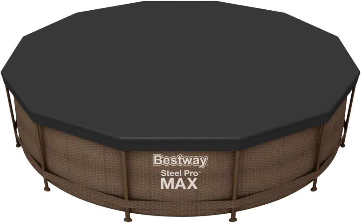 Bestway Flowclear PVC Round 12 Foot Pool Cover for Above Ground Frame Pools with Drain Holes and Secure Tie-Down Ropes, Black (Cover Only)