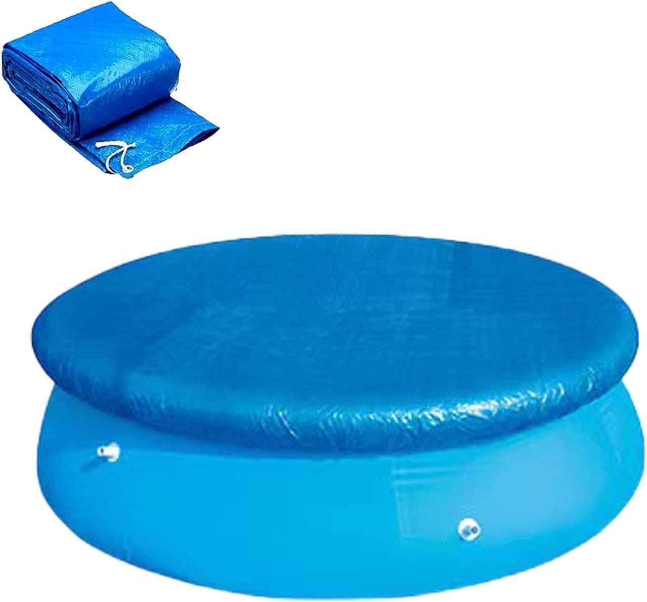 Round Pool Cover - Inflatable Above Ground Pool Cove, Dustproof Waterproof Prevent Leaves, Dustproof Pool Cover with Ventilation Holes and Drawstring Design (Blue, 10 FT)