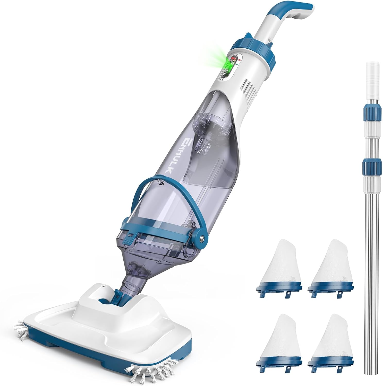 Pool Vacuum for Above Ground Pools, 2025 Upgraded 13.4" Wide Head & Telescopic Pole, 18.5 GPM Suction, 60 Min Runtime, Cordless Handheld Rechargeable Pool Cleaner for Inground Pools (Blue)