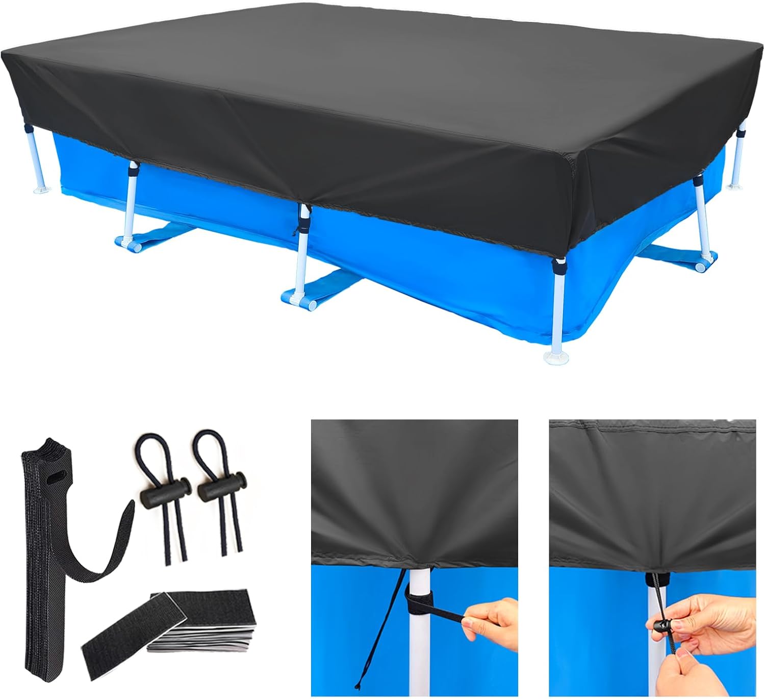 118in X 79in Rectangular Pool Cover 10 x 6 Frame Rectangle Swimming Pool Cover for 9.8ft X 6.6ft Above Ground Pool Frame Dust Proof Rain Proof Garden Outdoor Square Pools Cover