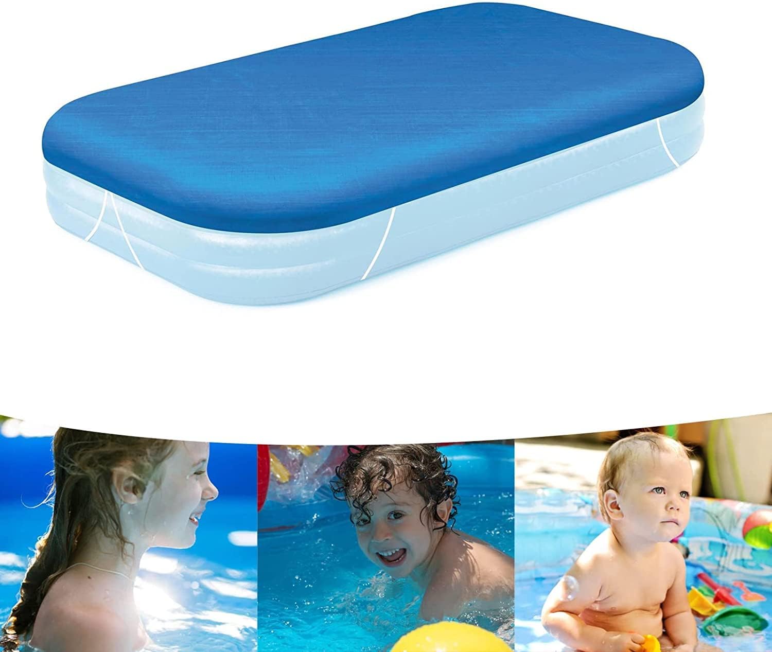 Rectangular Pool Cover,10ft X 6ft Pool Cover for Inflatable Pool, Frame Pool Cover with Ropes ,Blow Up Pool Cover for Above Ground Pools, Rectangular UV Resistant Rainproof Dust Cover