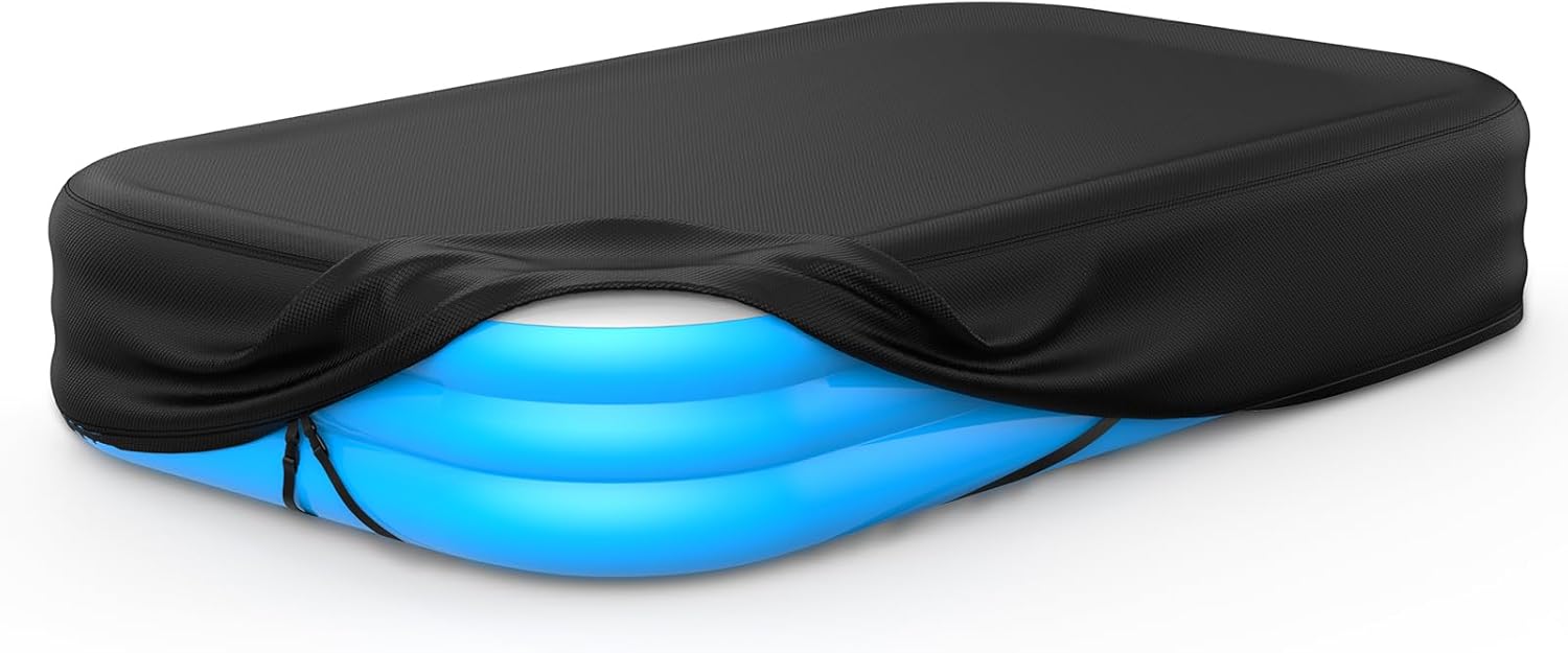 Rectangular Pool Cover for Inflatable Pool, Fits Blow Up Pool Size 120" L x 72" W, Built-in Elastic Band and Extra Buckle to Prevent Slipping, Rectangle Above Ground Swimming Pool Cover