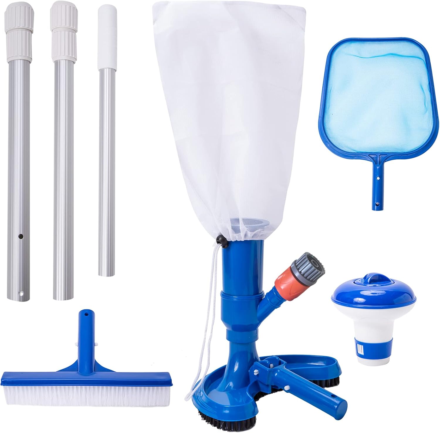 Portable Pool Vacuum with 3 - Section Pole Pool Maintenance Set for Above Ground Pools Spas Hot Tub Handheld Pool Vacuum Cleaner kit