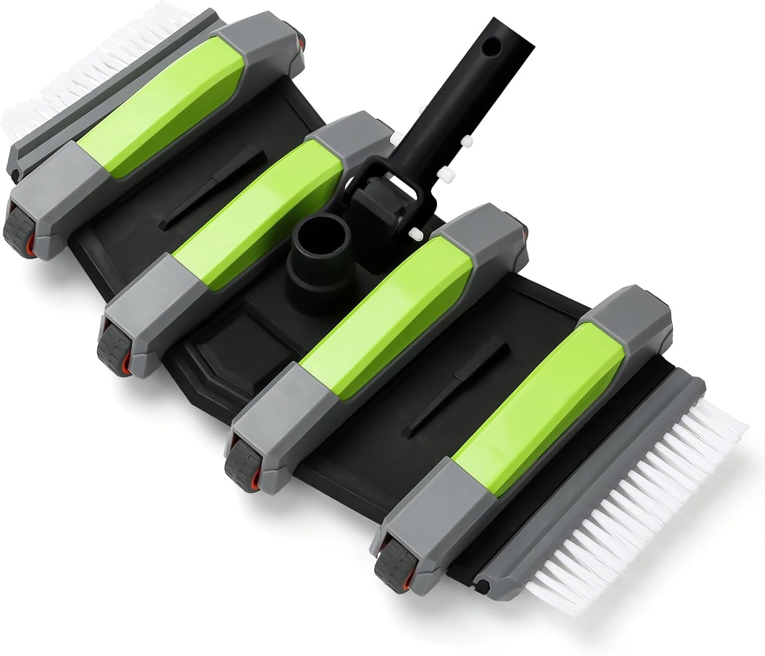 Pool Cleaning Vacuum Head with Wheels & 1-1/4", 1-1/2" Hose Adapter，Heavy Duty Pool Vac Head，Professional Weighted Flexible Vacuum Head with Bottom Brush & Side Brush，EZ Clip Handle (Green)