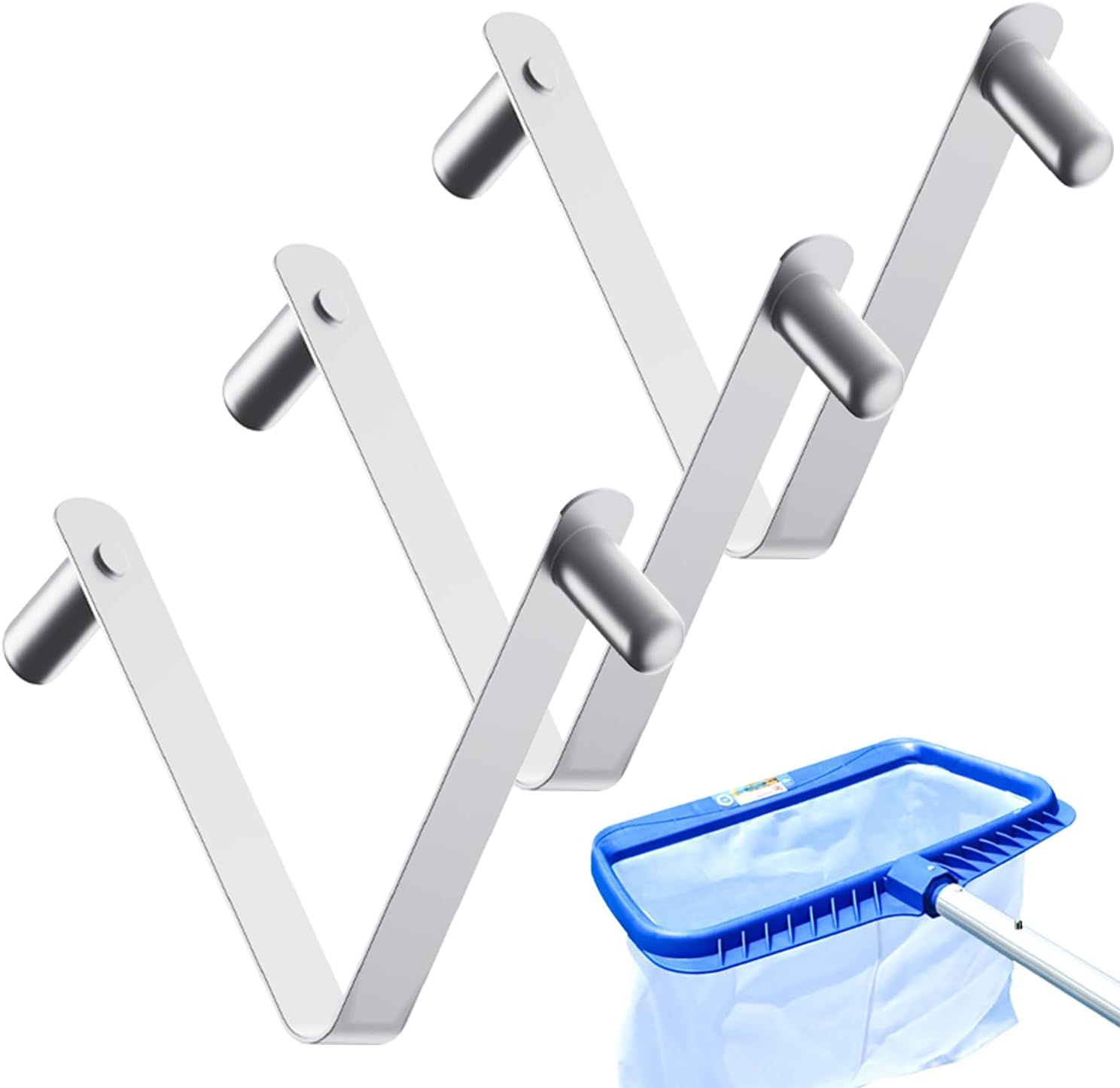 3 PCS Pool Pole Clips,Pool Brush Clip,Stainless Steel Universal V-Clip for All Swimming Pool and Spa Skimmer Nets,Leaf Rake,Brushes or Pool Supply,Works for Inground Pools or Above Ground
