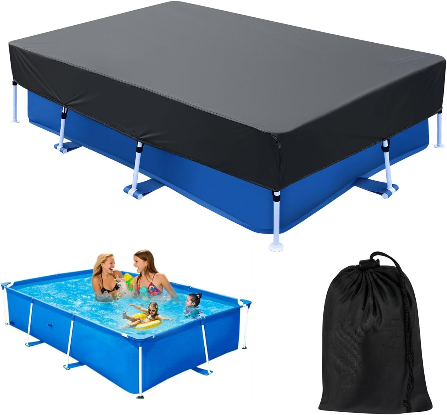 87x59 in Rectangle Pool Cover 7ft Drawstring Design 7 x 5 Rectangular Pool Cover 7 x 4 Frame Swimming Pool Cover Oxford for Rectangular Above Ground Pool Easy Installation Cloth Heater Material