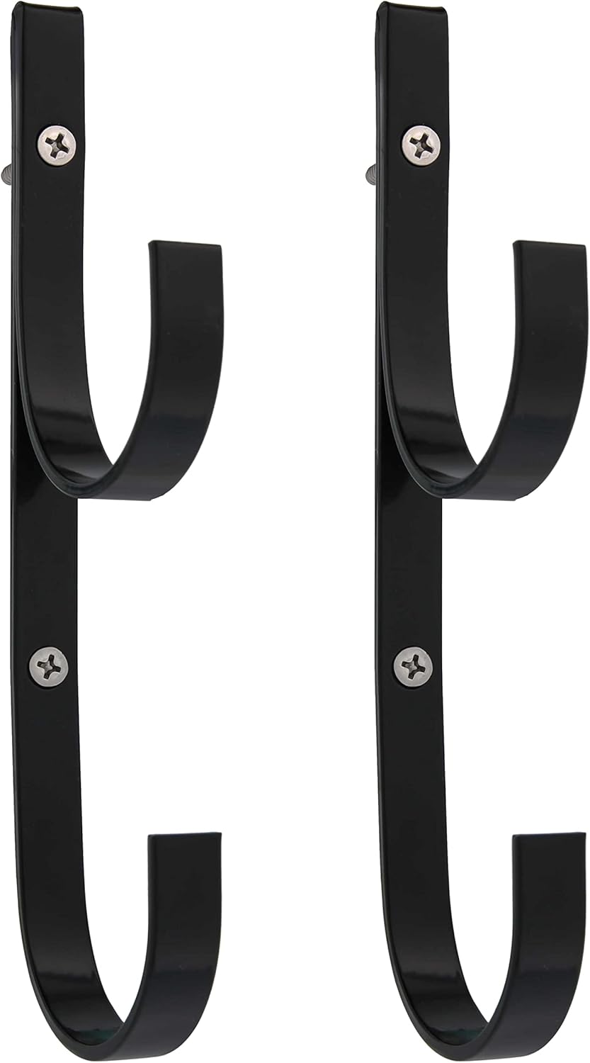 U.S. Pool Supply Pool Pole Hanger - 2 Black Aluminum Pool Hooks for Poles - Equipment Fence Hook for Nets, Skimmers, Leaf Rakes, Vacuums, Vacuum Hoses, Telescopic, Attach Accessories, Holder Organizer