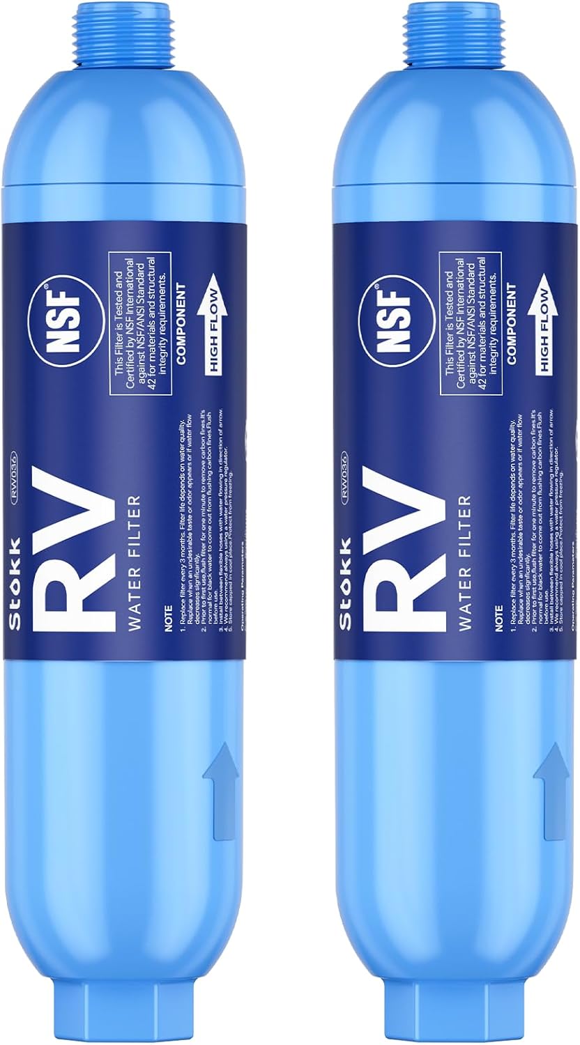 Stokk RV Water Filter, NSF Certified, RV Inline Camper Water Filter for Pool, Garden Hose Filter, Greatly Reduces Bad Taste, Chlorine, Odor, Rust and Sediment, 2 Pack