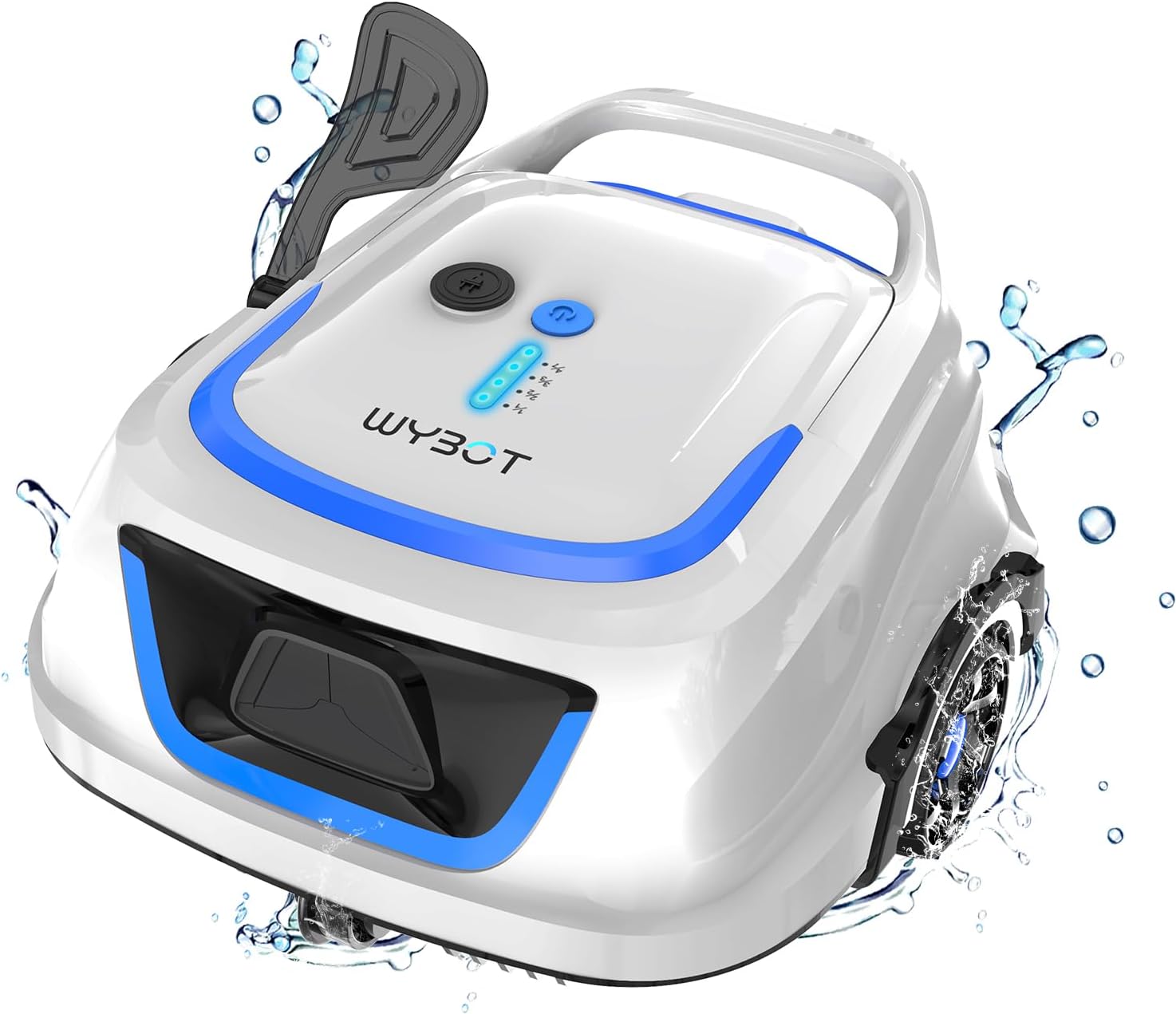 WYBOT A1 Cordless Robotic Pool Cleaner, Automatic Pool Vacuum with 120 Mins, Double Filters, LED Indicator, Fast Charging, Ideal for Above Ground Flat Pools - White Blue