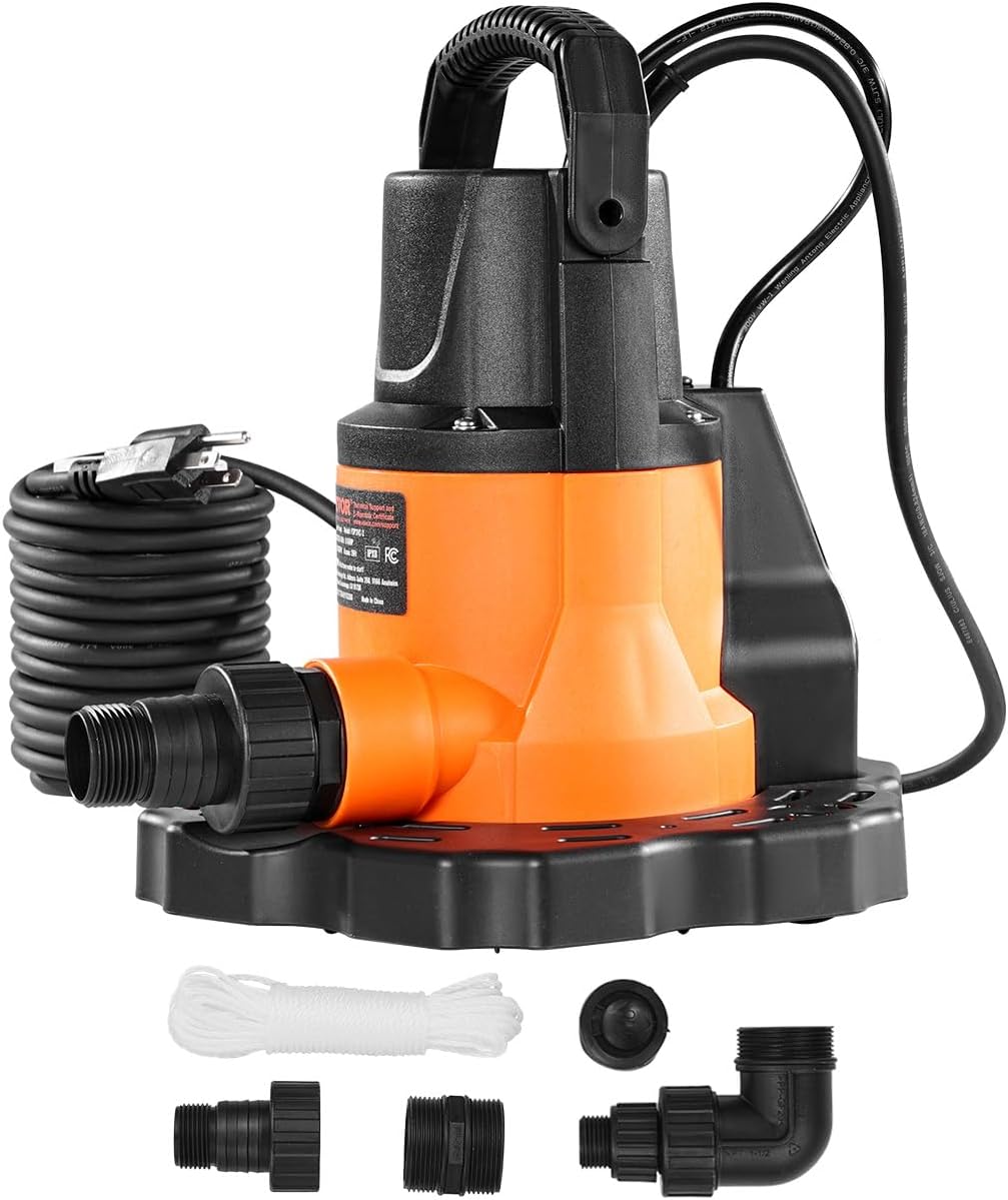 VEVOR Automatic Pool Cover Pump, 0.66 HP 3200 GPH, 120V Submersible Swimming Pool Cover Pump with 25 ft Power Cord, 26 ft Max Head Lift, Water Removal and Transfer Pump, for Pool Draining Hot Tubs