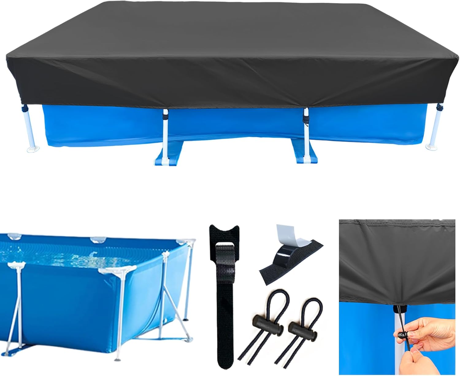 118x79 inch Rectangular Pool Cover 10 x 6 Rectangle Pool Cover 9.8' Pool Cover 9x6 with Drawstring Design Dustproof Waterproof 9.8 ft x 6.6 ft Rectangle Frame Pool Covers for Above Ground Pool