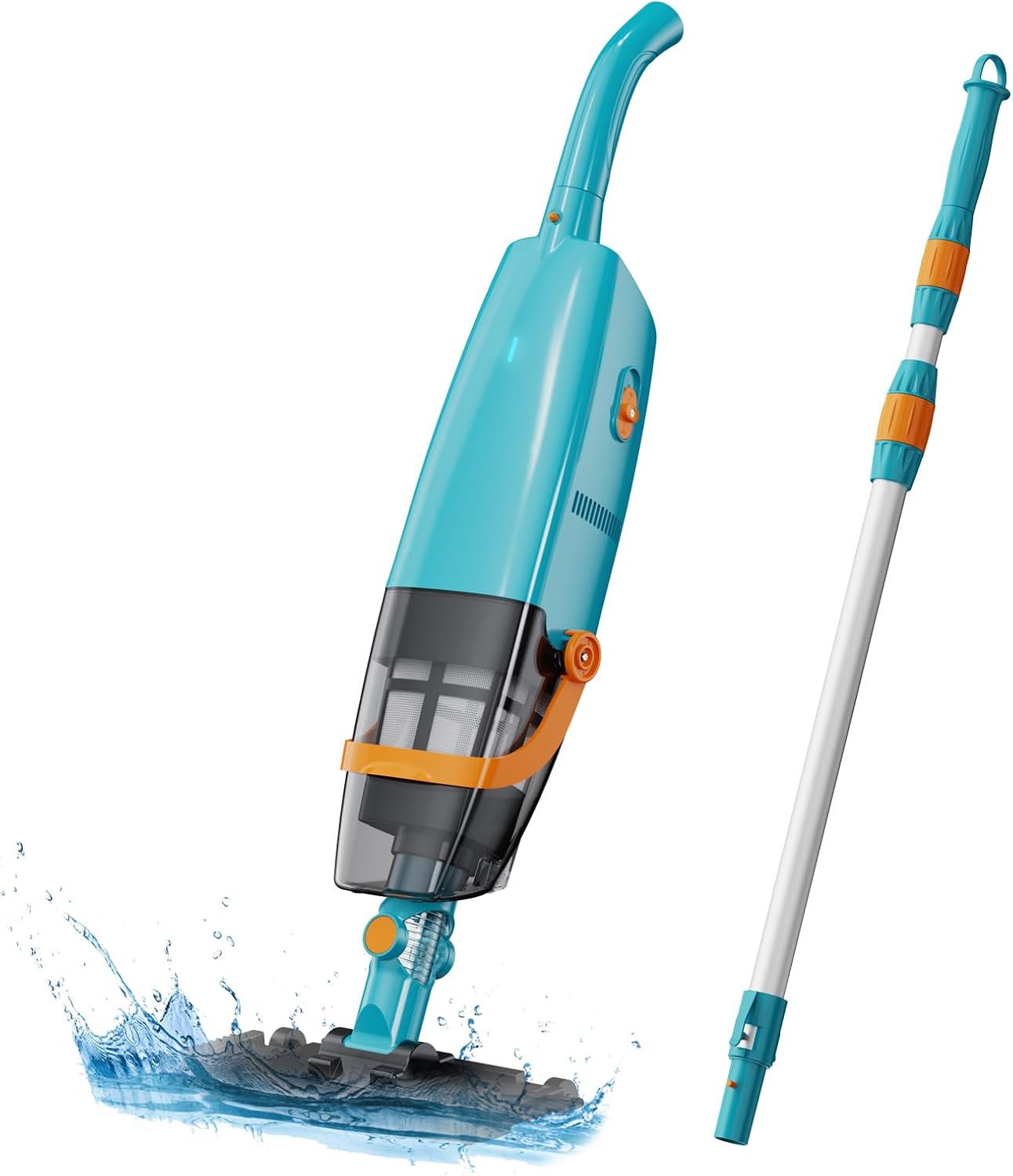LVKE Cordless Handheld Pool Vacuum with Telescopic Pole, Rechargeable Battery, 60 Mins Runtime, High-Efficiency Screen, Ideal for Spa, Hot Tub, Above-Ground & In-Ground Pools Deep Cleaning, Lake Blue