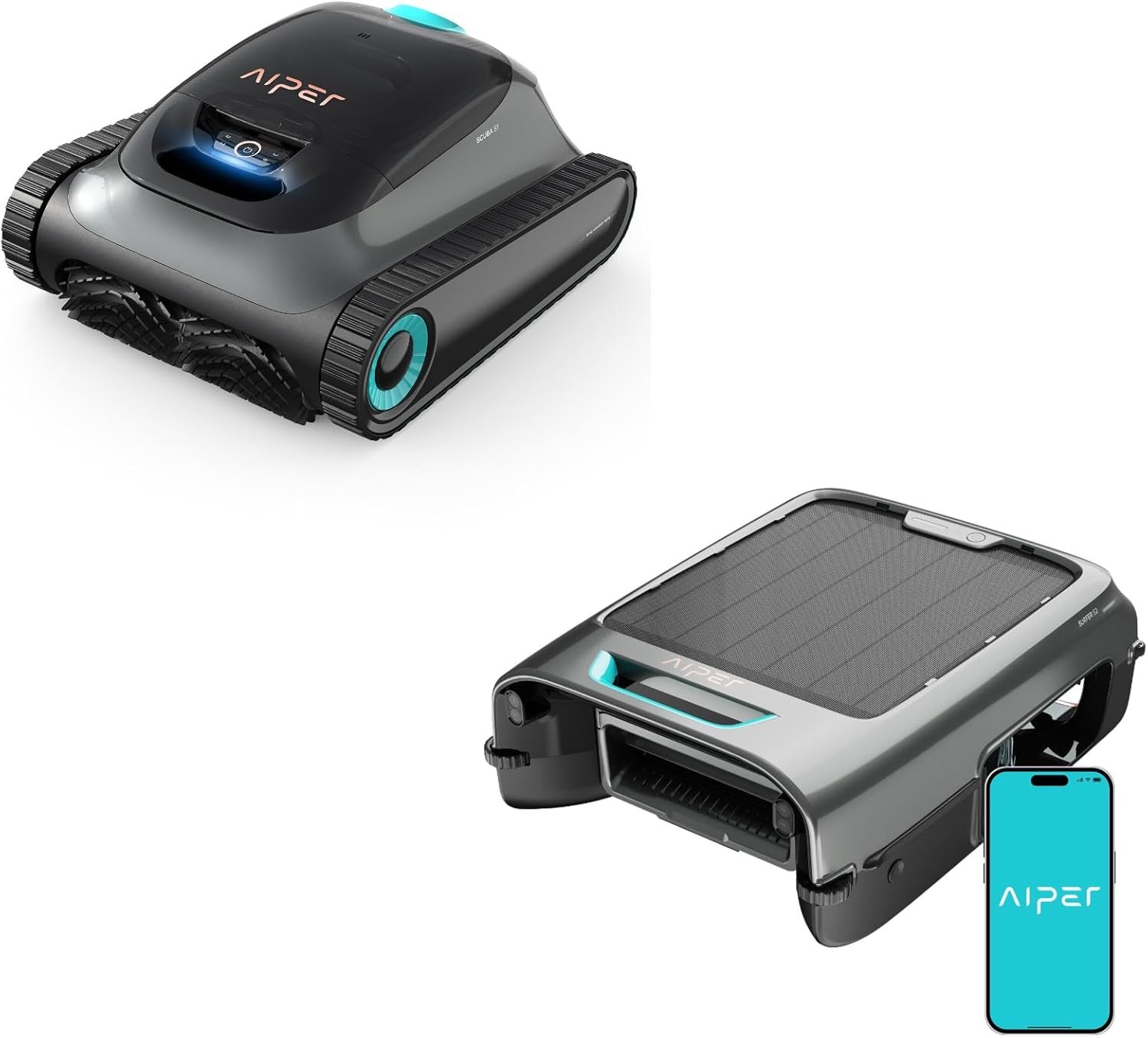 AIPER Scuba S1 Robotic Pool Cleaner & Surfer S2 Solar Pool Skimmer Bundle – Comprehensive Pool Cleaning for Inground Pools