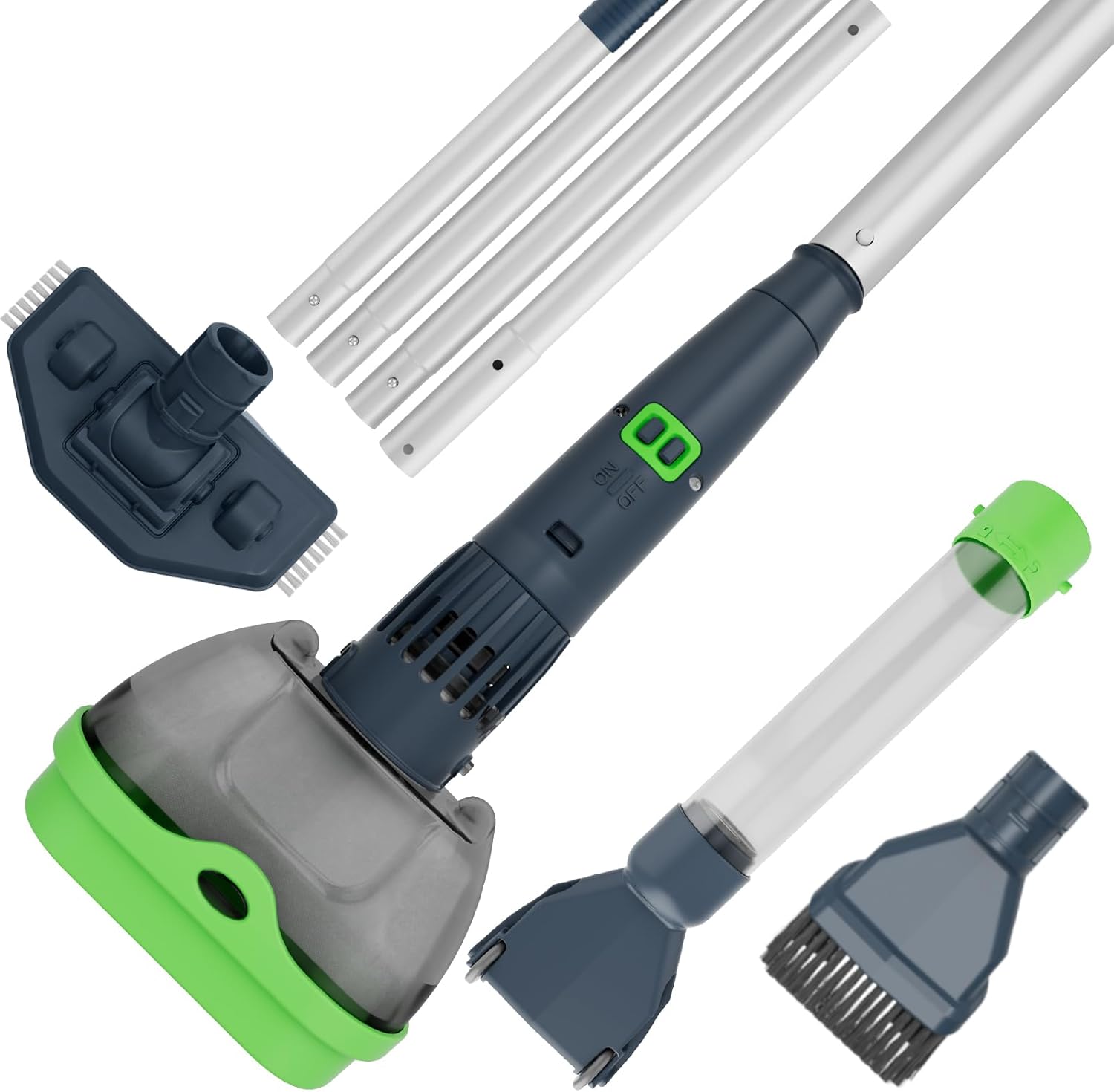 4 in 1 Rechargeable Spa Hot Tub Vacuum Cleaner for Hot Tub, Small Above Ground & Inground Pool - Magnetic Drive System, 90 Mins, 30µm Ultra Fine Mesh Filters, Oil Absorbers, Pool Poles