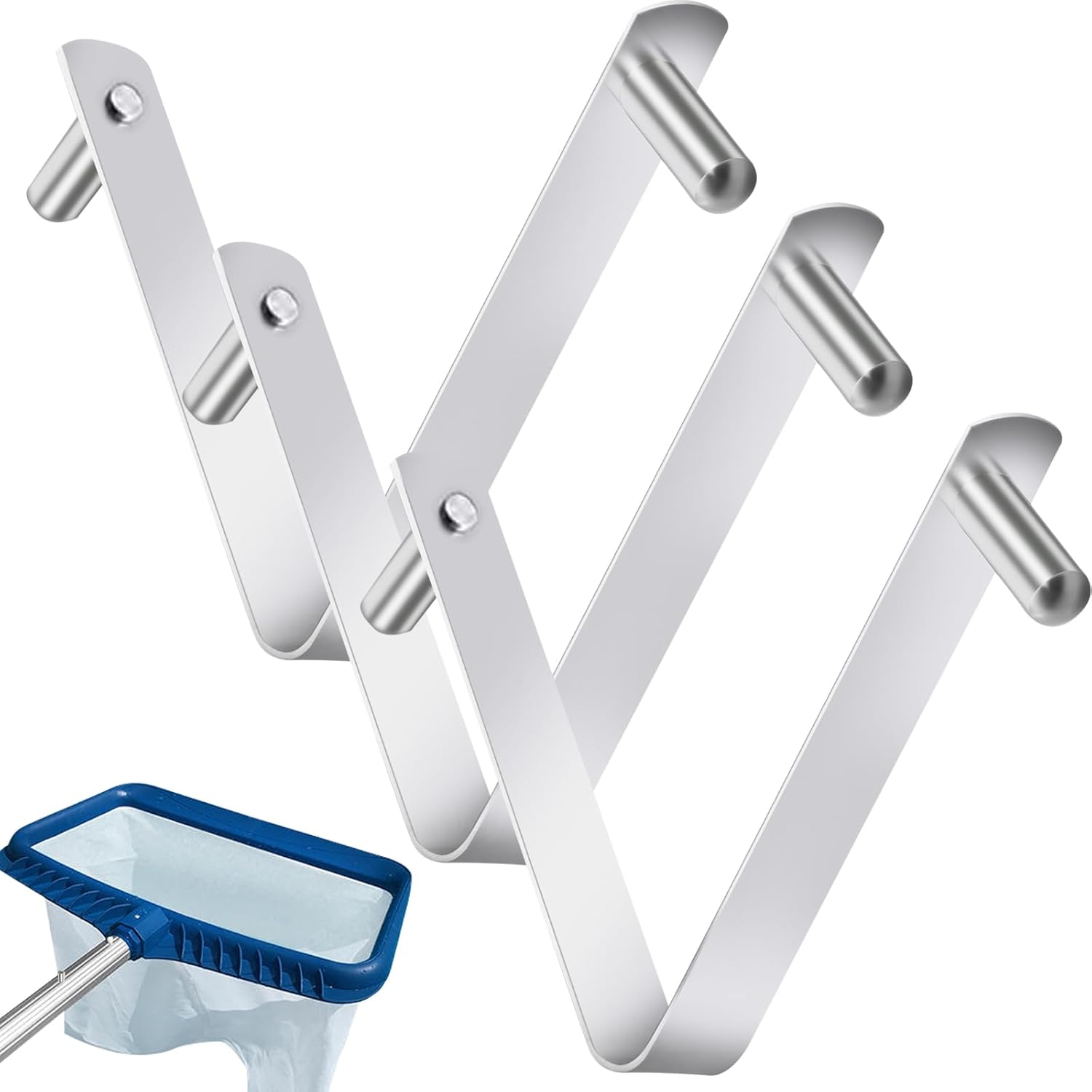 3Pcs Pool Brush Clip V-Shaped Clip, Pool Pole Clips Pool Hooks for Poles, Stainless Steel Clips Double Pin Spring Button Clip for Brushes Skimmers Pool Net Swimming Pool Spa Brush