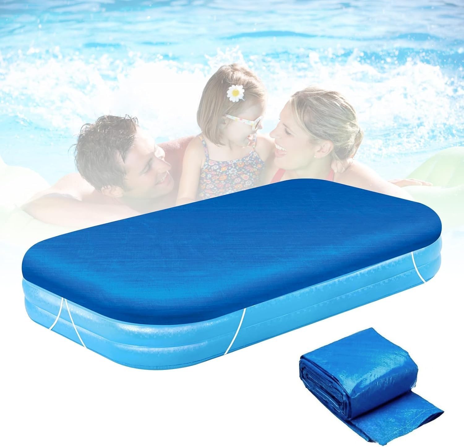 Nirvany Rectangular Pool Cover, Fits 120 in x 72 in Inflatable Rectangle Swimming Pool Cover, Dustproof Rainproof Waterproof Square for Garden Outdoor Paddling Family Pools Protector
