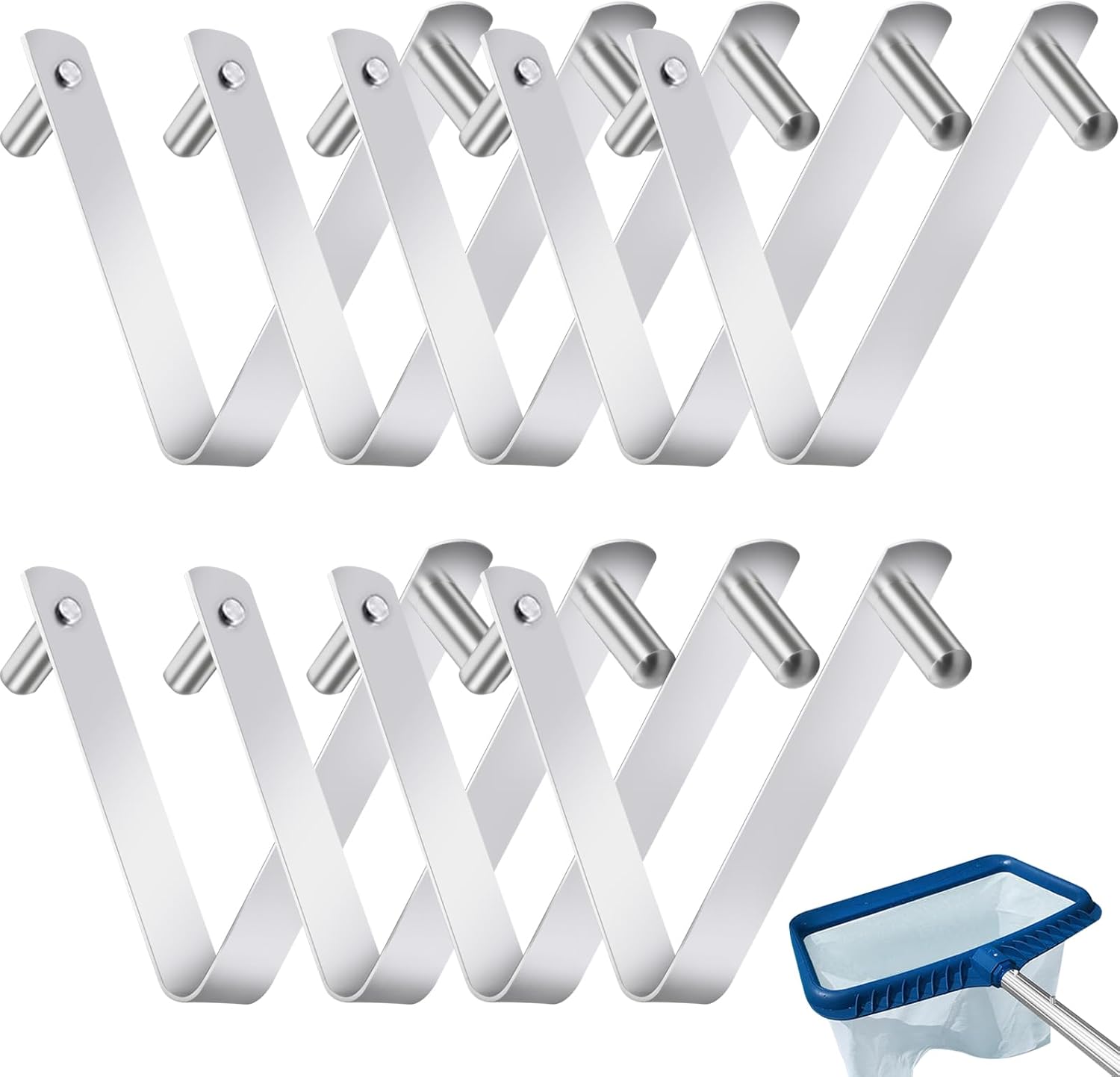 CANIPHA 9Pcs Pool Brush Clip V-Shaped Clip, Innovative Pool Hooks for Poles Double Pin Spring Button Clip for Stainless Steel Clips, Applies to Pool Swimming Pools & Accessories Tools Pool Pole Clips