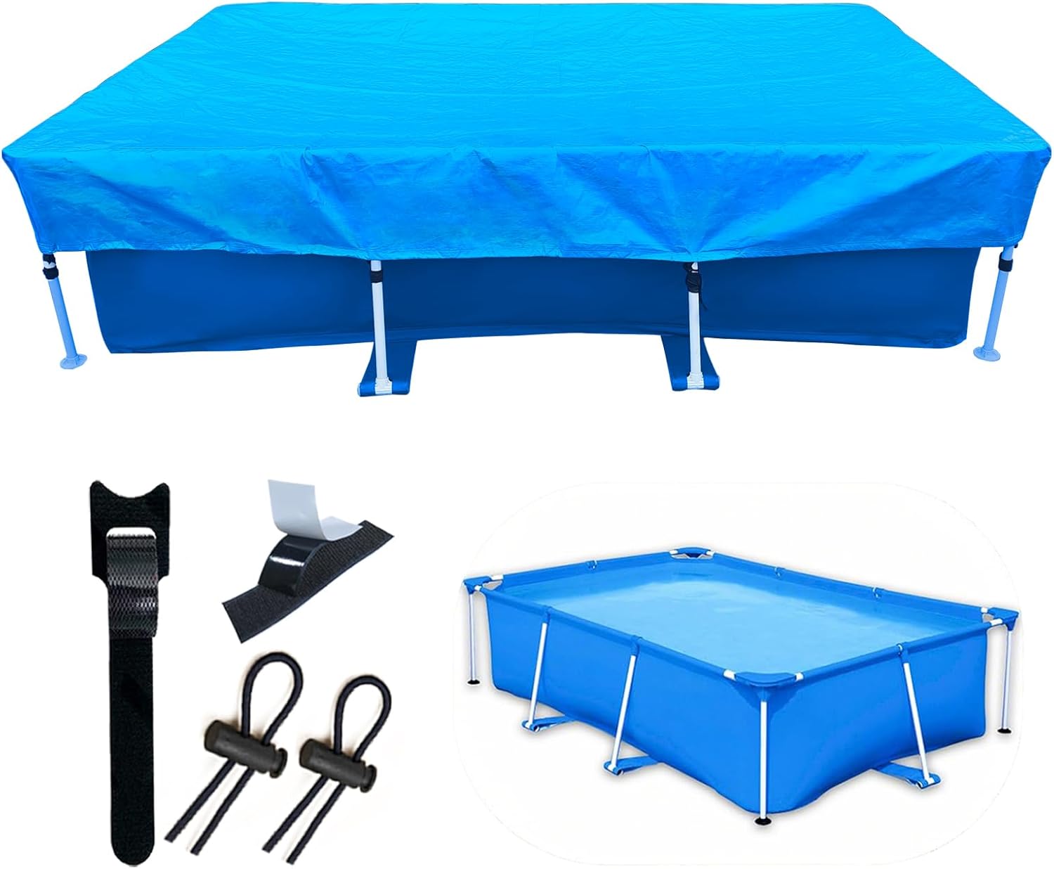 102 X 63 Rectangle Pool Cover 8x5 Rectangular Pool Cover 8.5 ft x 5.6 ft Winter Pool Covers with Drawstring 8ft Pool Cover Easy Installation Blue Rainproof Dust Cover for Above Ground Pool