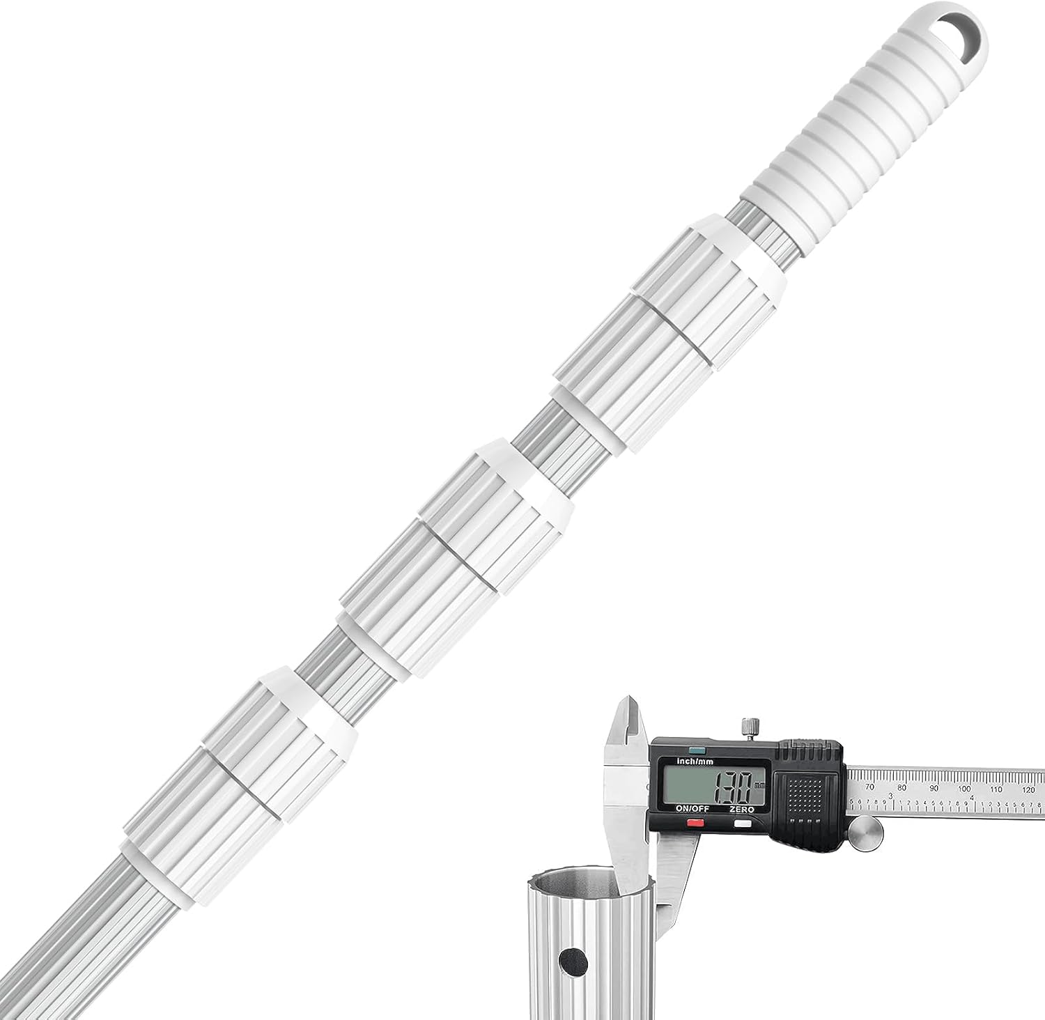 Upgraded Professional 16.5 Feet Swimming Pool Pole Telescopic Aluminum Thicken 1.30mm Adjustable Fits Skimmer Net Rake Vacuum Head Brush Pool Cleaning Equipment Heavy Duty -Universal Fit 1-1/4
