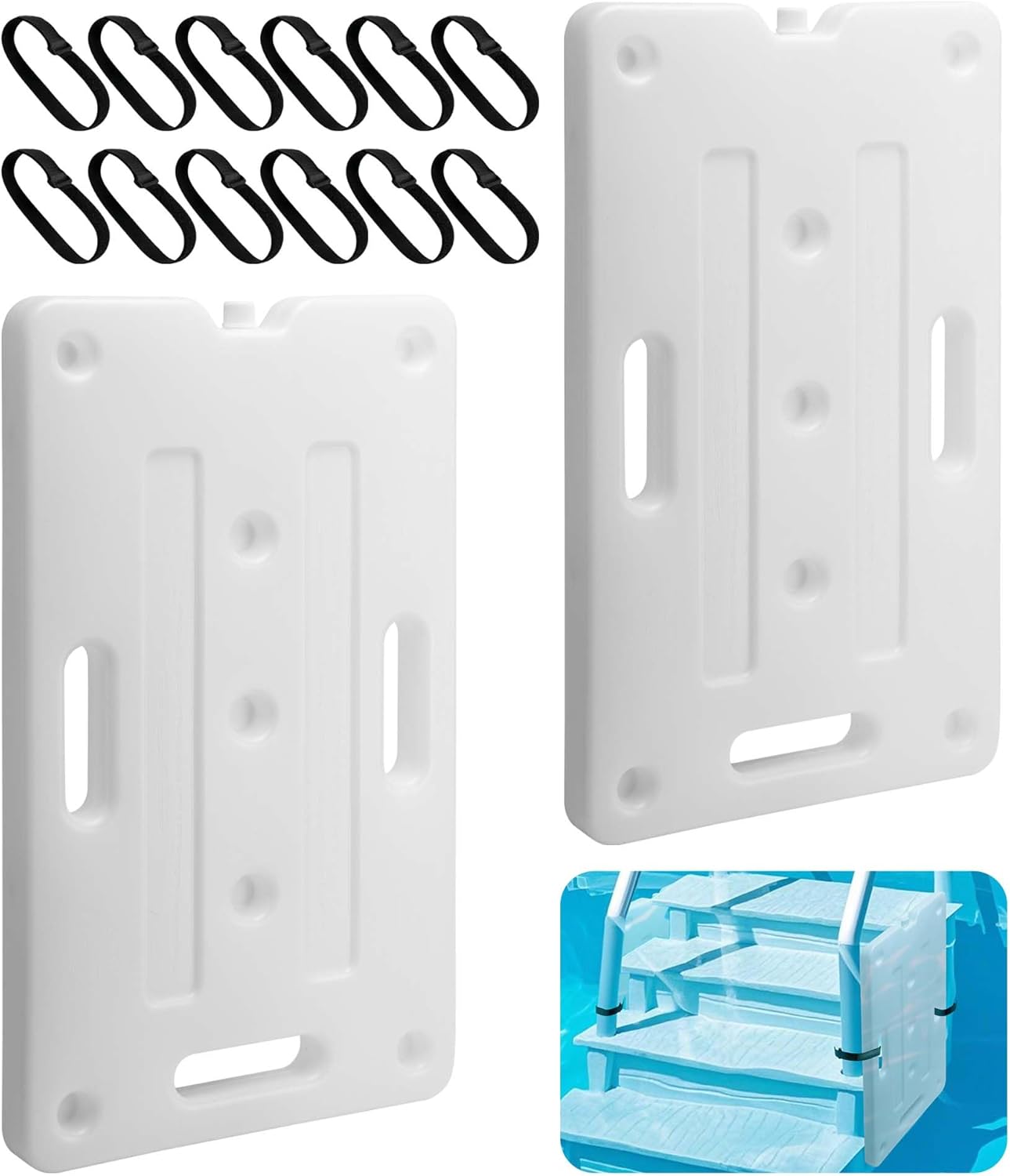 2 Pack Swimming Pool Ladder Weight, Sturdy Pool Weights for Steps with 12 Strips, Removable Pool Stair Weight Container for Under Ground Easy Filling Water and Sand Safe Entry
