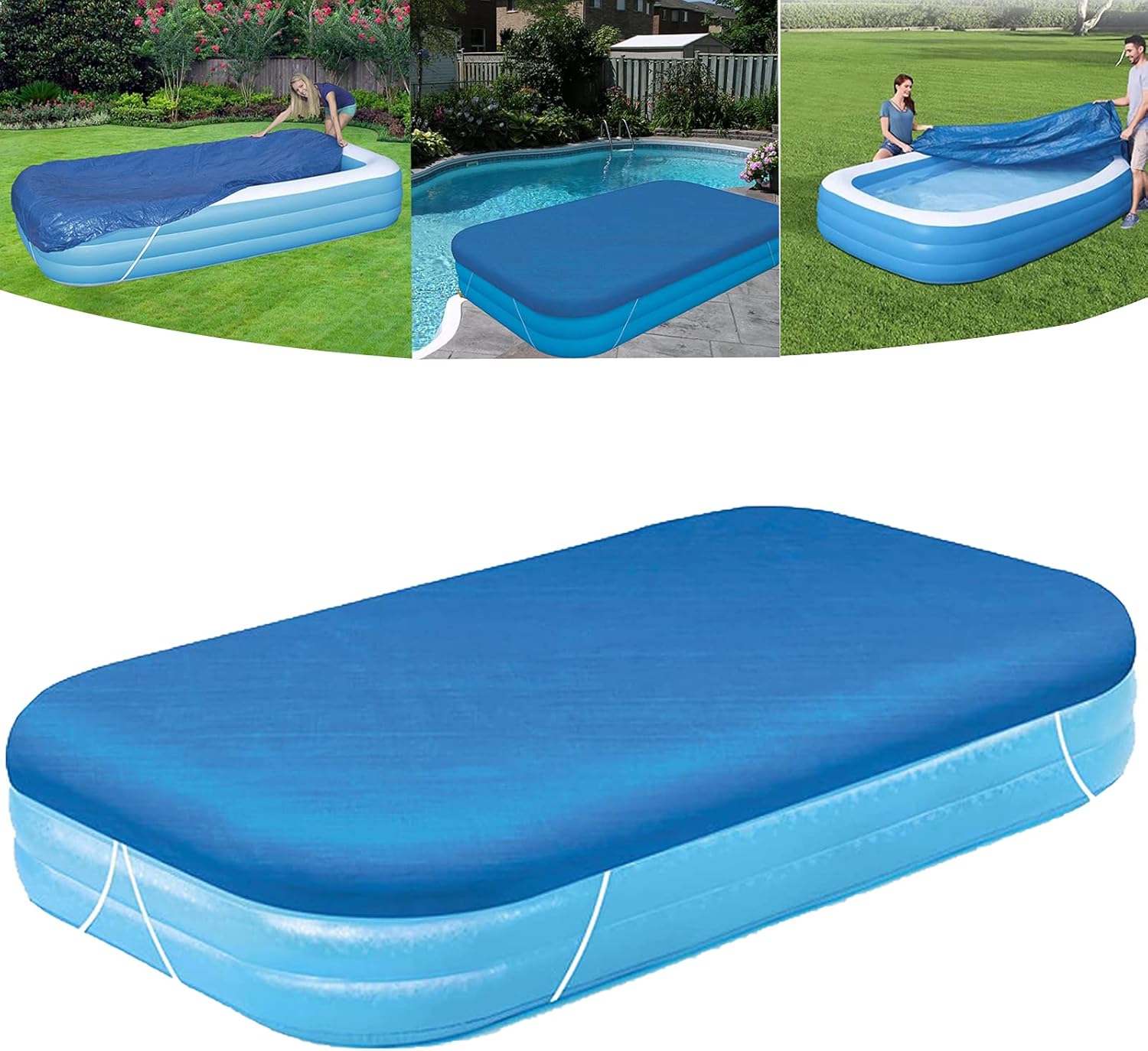 Rectangular Pool Cover, Fits 120 in x 72 in Inflatable Rectangle Swimming Pool Cover, Inflatable Pool Cover, Dustproof Square for Garden Outdoor Paddling Family Pools Protector (Only Cover)