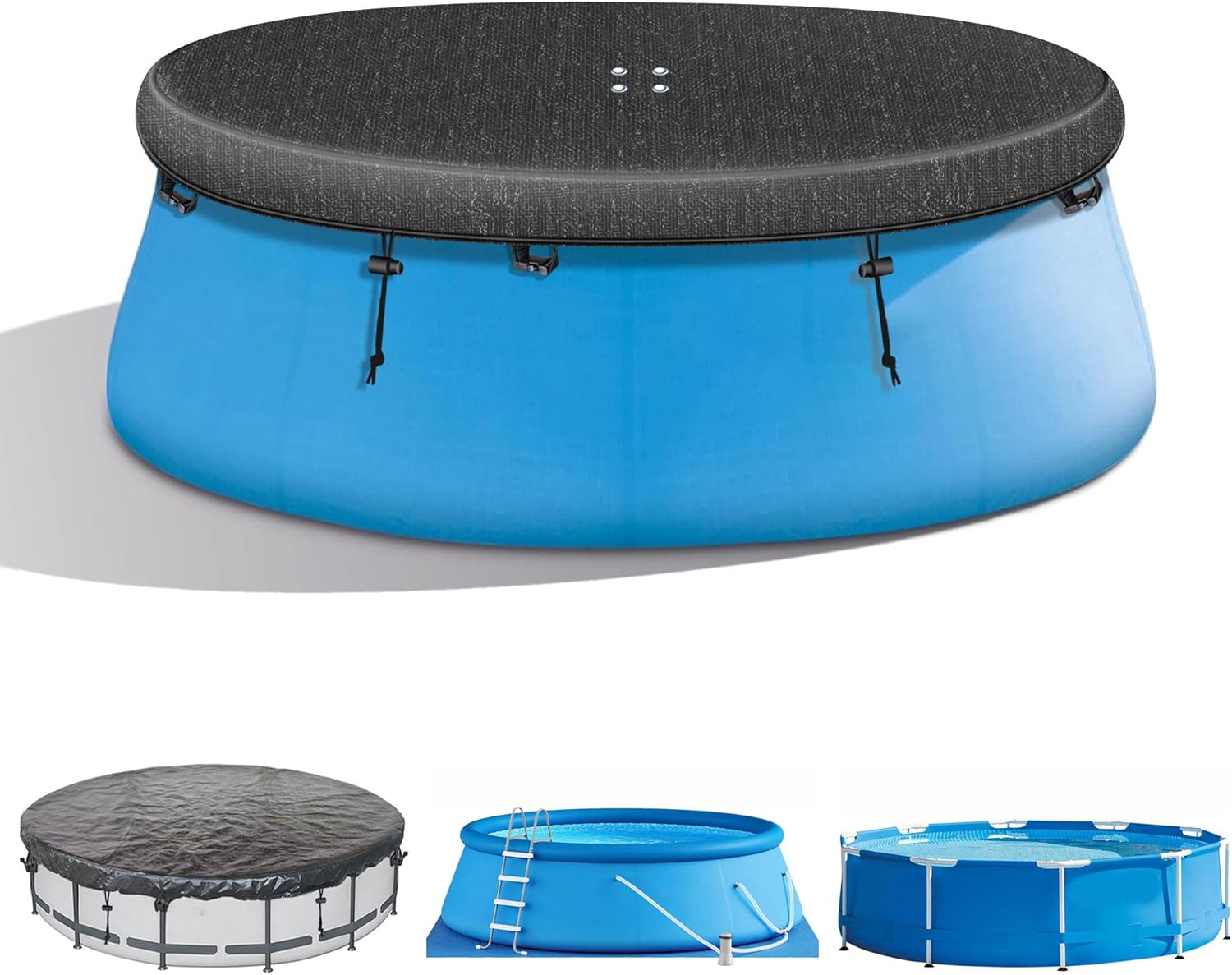16Ft Round Pool Cover Inflatable Pool Covers for Above Ground Pools, Quick Installation, Prevention of waterlogging, Waterproof and Dust-Proof One-Piece Pool Cover (Black)