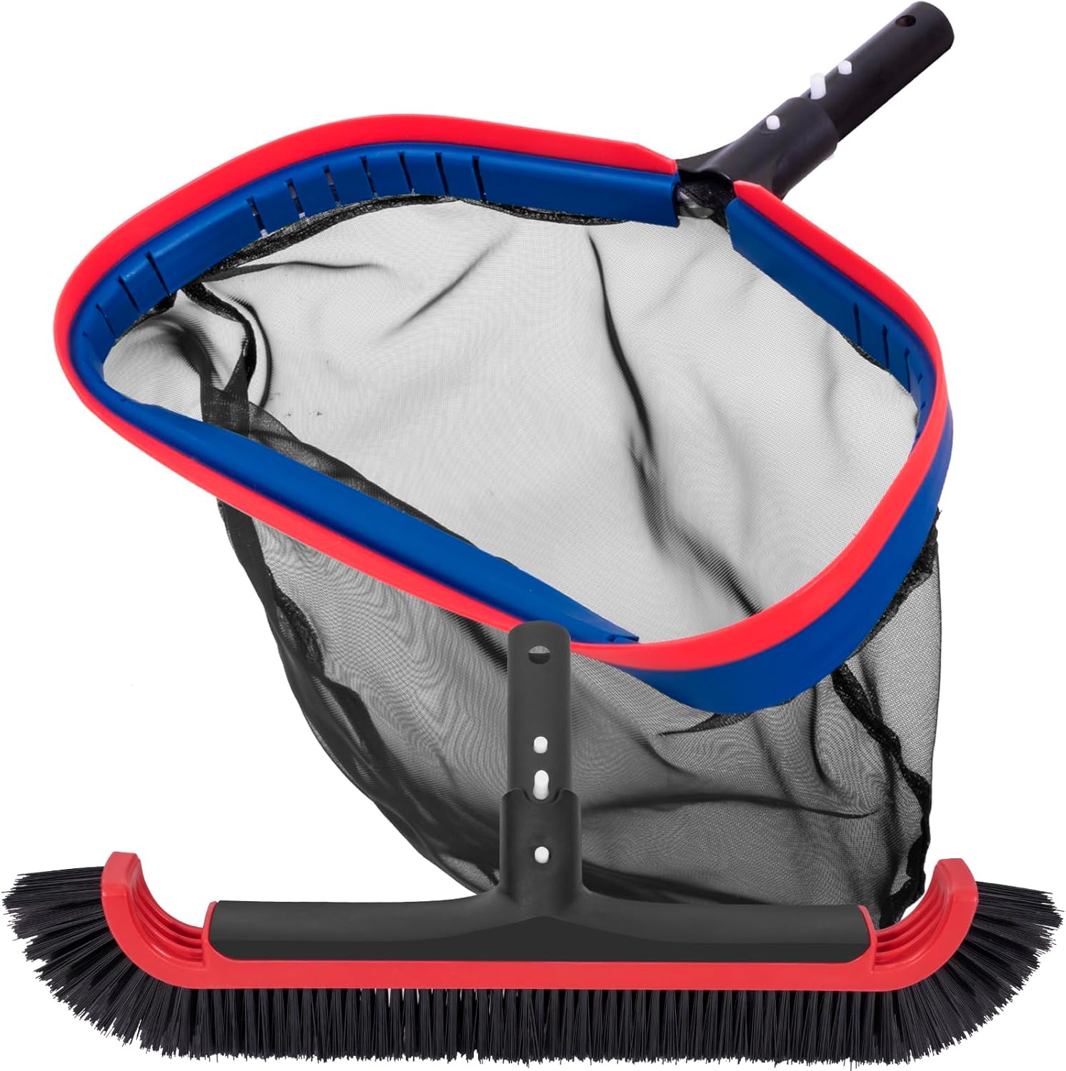 POOLAZA Pool Net and Brush, Fine Mesh Pool Skimmer Net and Heavy Duty Pool Brush Head, Durable Pool Brush & Pool Leaf Net with Aluminum Frame & Handle, Deluxe Pool Cleaning Kit Fit Standard Pool Pole
