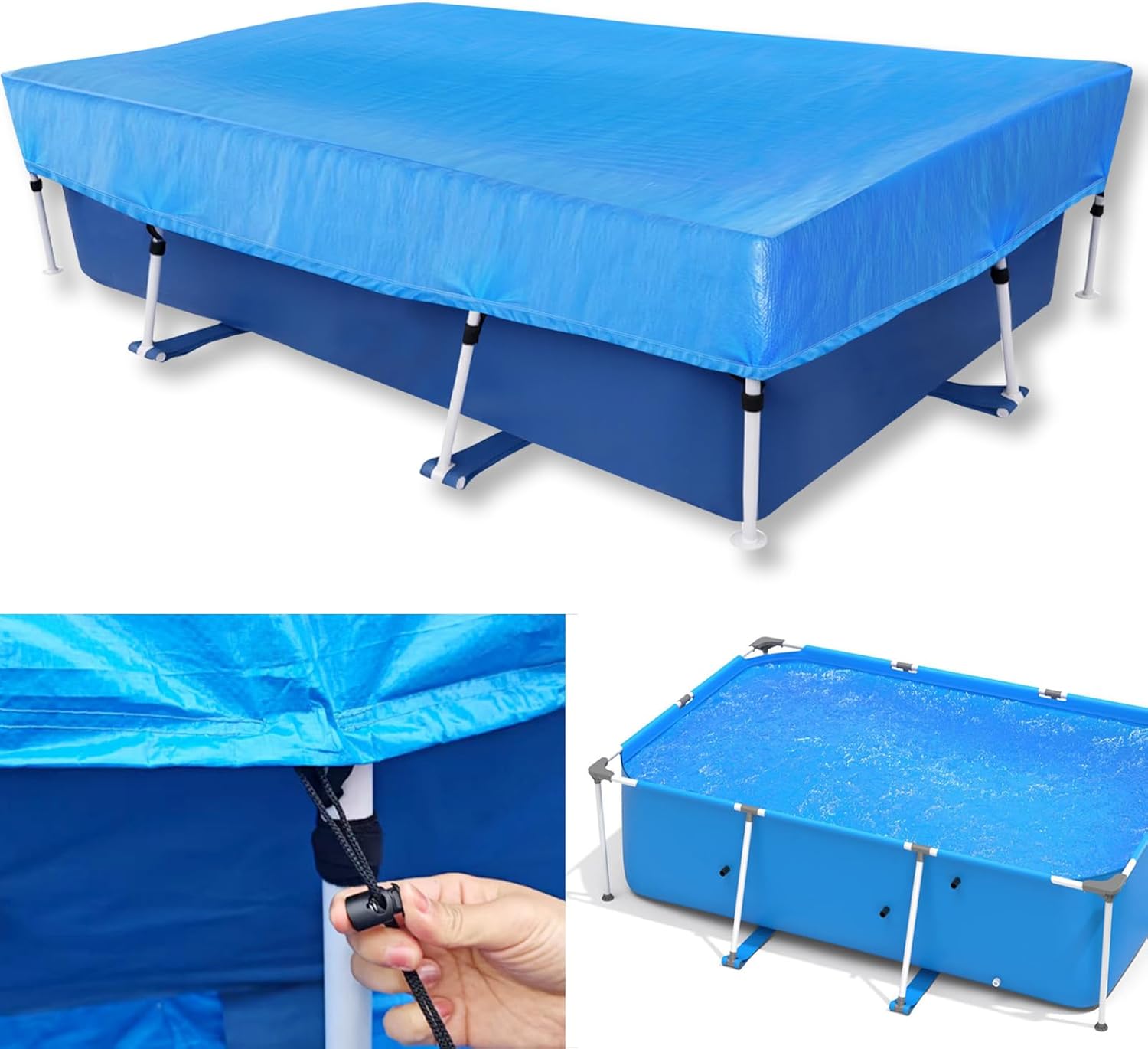 7 x 4 Rectangular Pool Cover 7ft Draw Strings 87x59 in Rectangle Pool Cover 7 x 5 Frame Swimming Pool Cover Durable PE for Above Ground Pool Cloth Protector