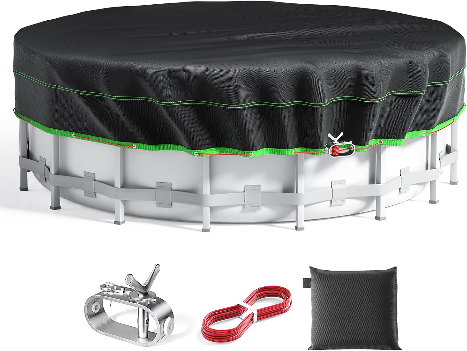 15 Ft Round Pool Cover, Solar Cover for Above Ground Pools, Heavy Duty Swimming Pool Cover Protector with Winch and Cable, Strong Tear Resistant Winter Pool Cover Ideal for Waterproof and Dustproof