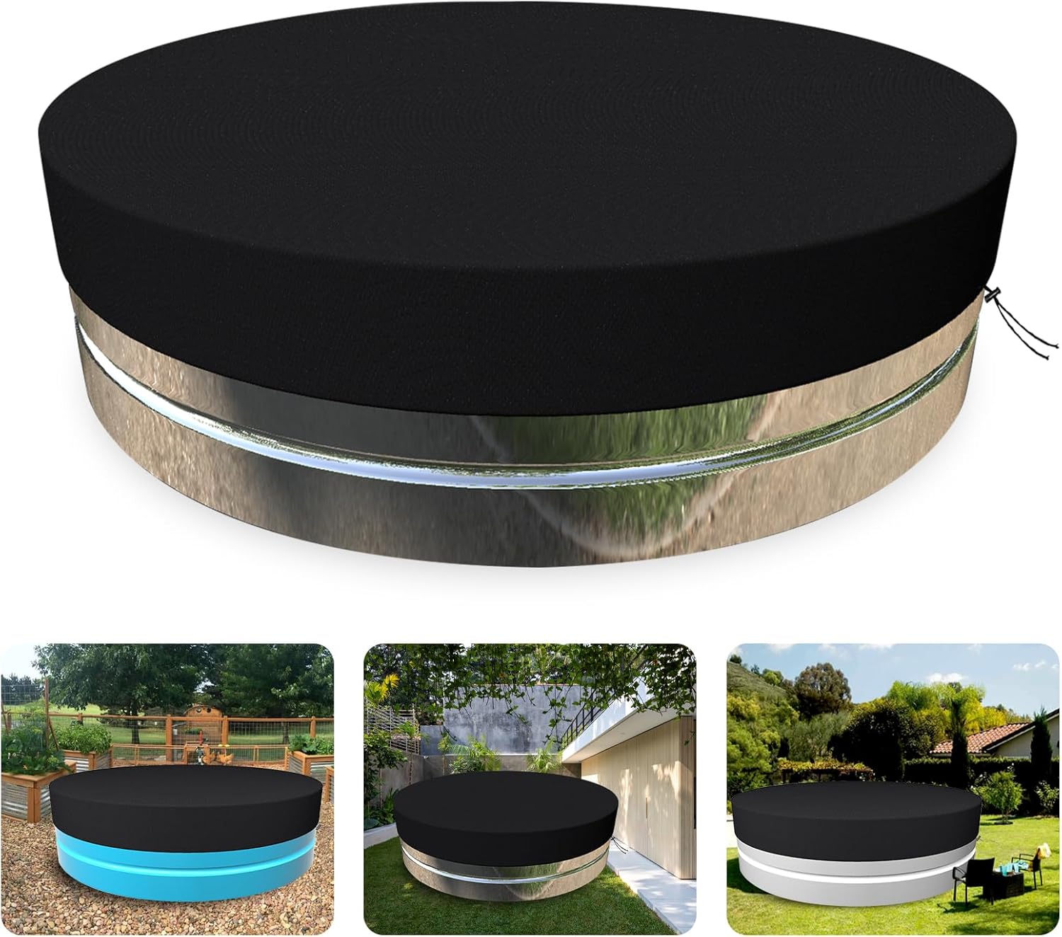 MRWiZMS Stock Tank Pool Cover 210D Oxford Cloth is Waterproof, UV Resistant, and Dustproof Round Stock Tank Pool Cover (8ft,Black)