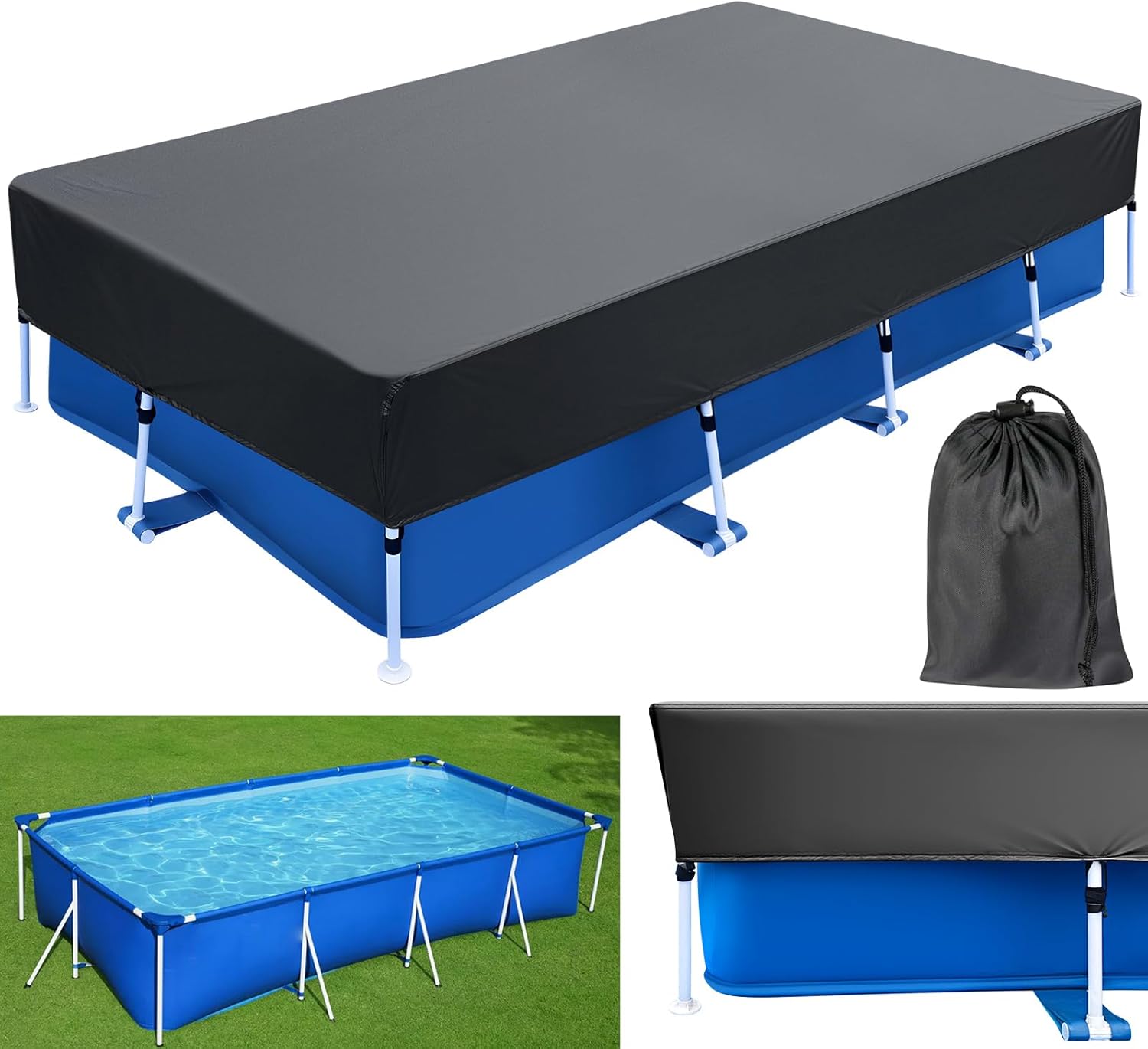 177 x 87 Rectangle Pool Covers Drawstring 14 ft for 178 x87 Rectangular Frame Solar Swimming Pools 14 x 7 ft Durable Heavy-Duty Winter Dust Proof Rain Proof Garden Outdoor Above Ground Pools Cover