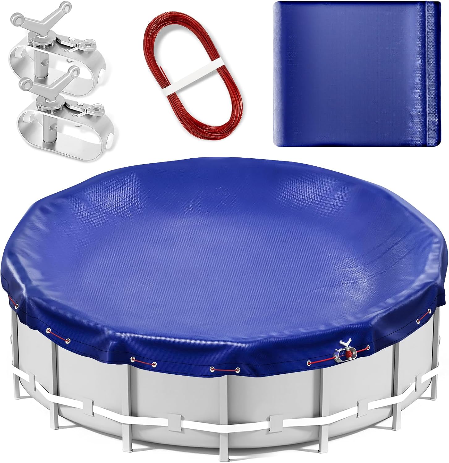 24FT Round Pool Cover Pool Cover for Above Ground Pools with Winch and Cable,Extra Thick Durable for Waterproofing and Dustproofing Against Falling Leaves