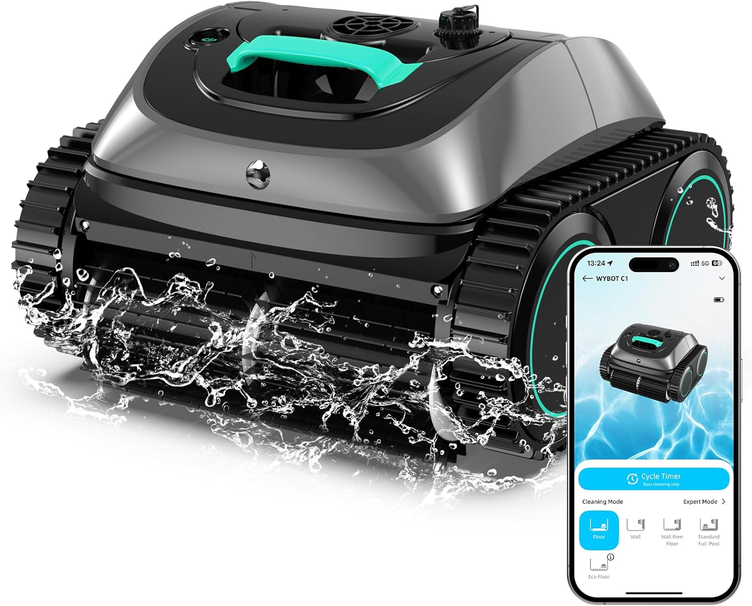 (2025 Upgrade) WYBOT C1 Pool Robot Vacuum for Inground Pools, 4-in-1 Cordless Robotic Pool Cleaner Lasts 150min, Triple-Motor up to 1,614 Sq.ft, Smart APP Support, Auto Wall & Waterline Cleaning