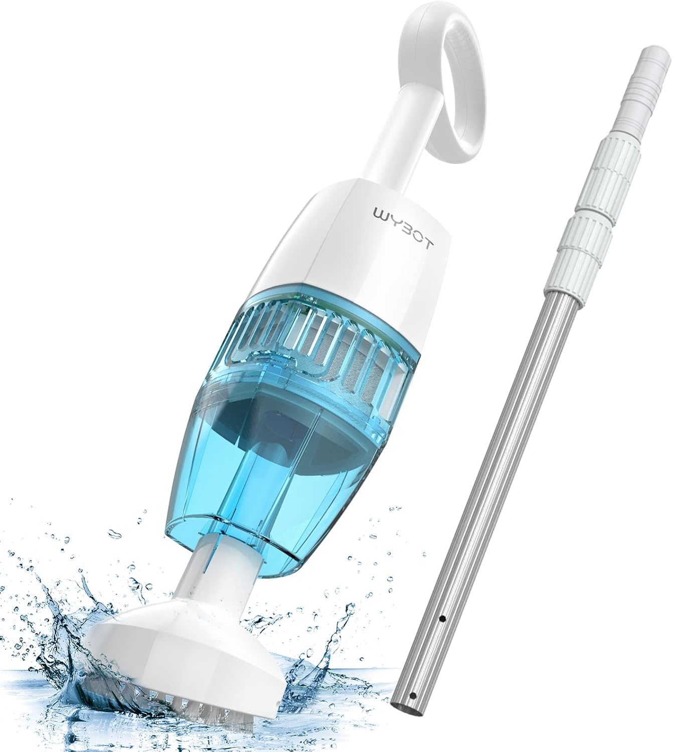 (2025 New) WYBOT Hyson 100 Handheld Pool Vacuum with Telescopic Pole, Strong Suction for Deep Cleaning, 60 Mins Running Time, Rechargeable Cordless Pool Cleaner for Above Ground Pool/Spa/Hot Tub