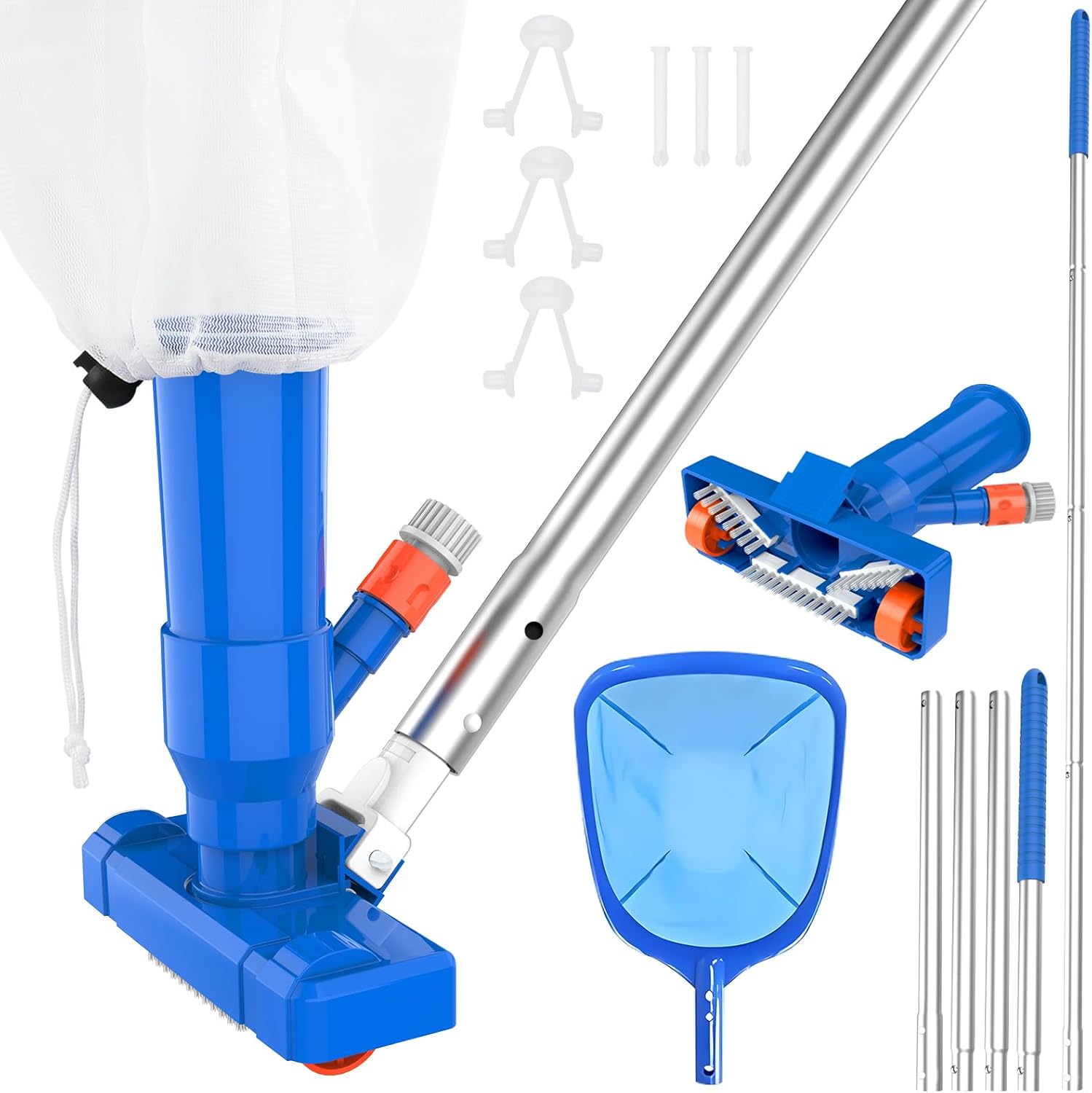 2025 Upgraded 4 Section Poles of 68" Portable Pool Vacuum Cleaner Kit with Pool Skimmer Net, Unique Lock Catch Design,Handheld Pool Vacuum Jet Cleaner for Above Ground Pools Pool, Pond, Fountain Clean