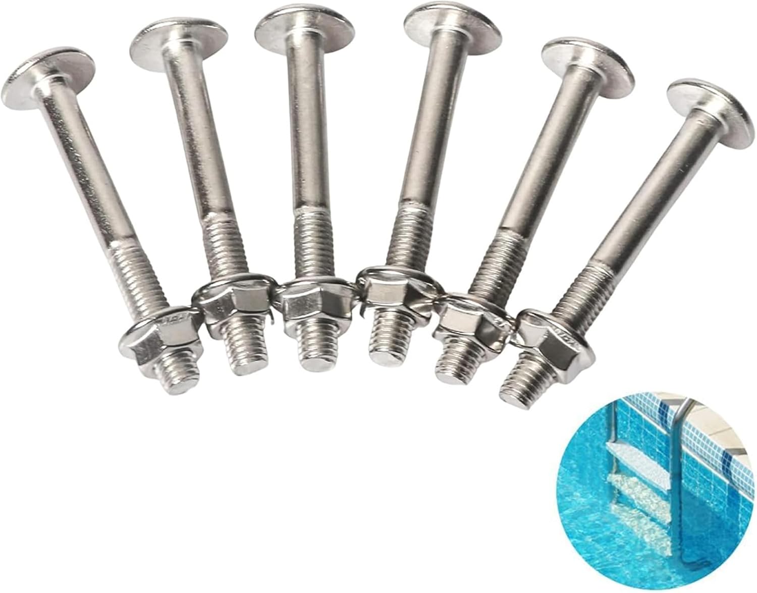 TonGass (6-Pack, 5/16" x2 53/64") Swimming Pool Ladder Bolts and Nuts Stainless Steel Swimming Pool Ladder Steps Bolt Kit Pool Ladder Steps Replacement Swimming Pool Ladder Steps Screws