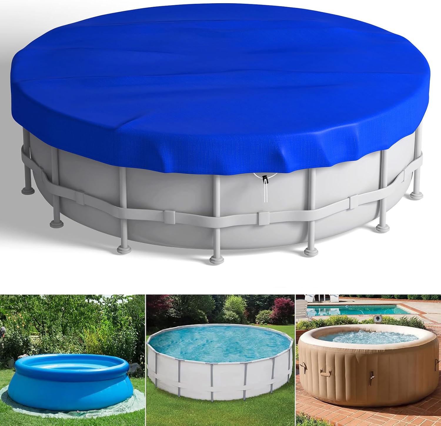 Evoio 10Ft Round Pool Cover for Above Ground Inground Pools, Swimming Pool Cover Protector with Drawstring, Waterproof & Dustproof Cover for 6 8 10 12 15 Foot Hot Tub SPA Metal Frame Inflatable Pools