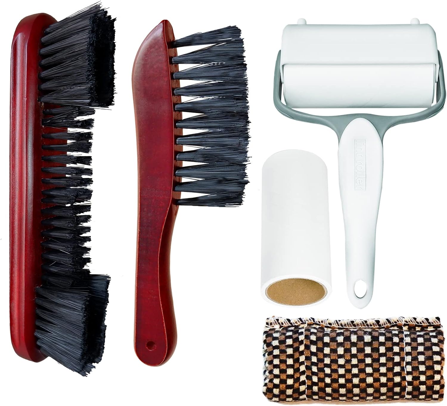 Pool Table Cleaning Brush Set, Billiard Table Accessories Kit with 5 Items, 2 Nylon Bristle Brush with Natural Solid Wood Handle, Pool Cue Cleaning Cloth, Sticky Lint Roller and Spare Core