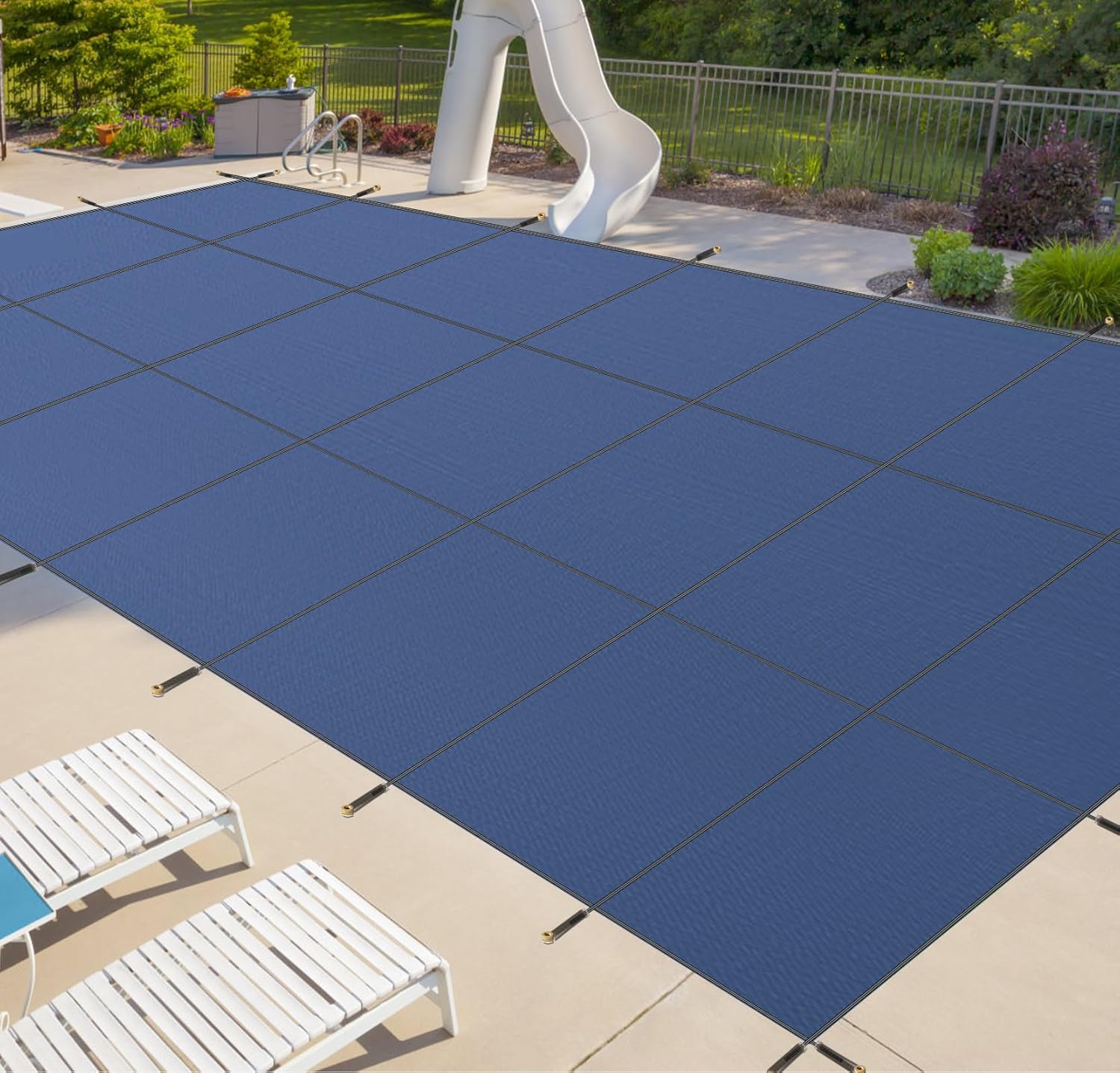iCOVER Inground Pool Safety Cover, 16x32ft Rectangle Winter Safety Pool Cover for Inground Swimming Pools, Winter Pool Cover, Pool Covers for Inground Pools, Triple Stitched for High Strength, Blue
