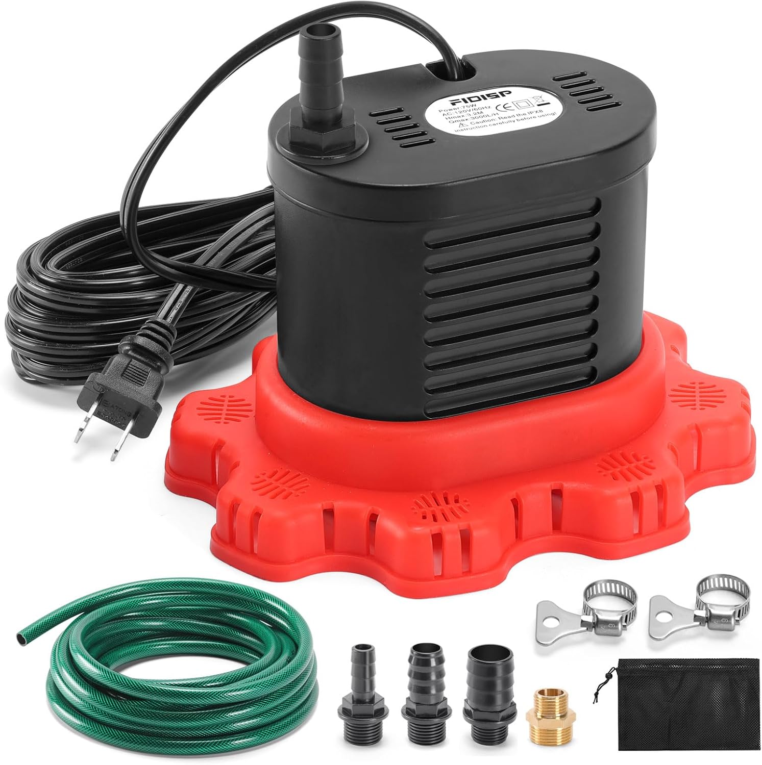 Pool Cover Pump, 850 GPH Water Pump for Pool Draining With 4 Hose Adapters, 23 FT Drain Hose, 25 FT Power Cord, Pool Cover Pumps Above Ground for Drainage of Pool Covers, Ponds and Tubs