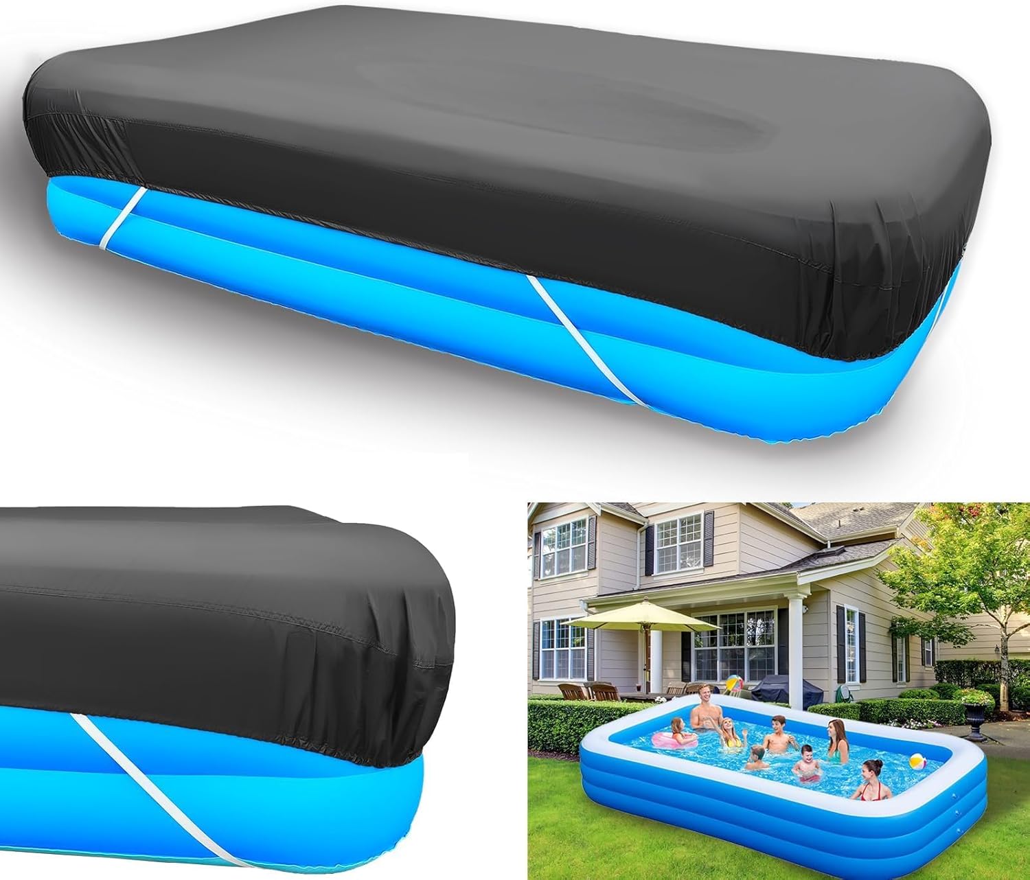 120x72 inch Inflatable Rectangular Pool Cover 10 X 6 ft Inflatable Rectangle Swimming Pool Cover 118x79 Waterproof Pool Covers 103 x 69 inch for Outdoor Garden Family Pools Protector