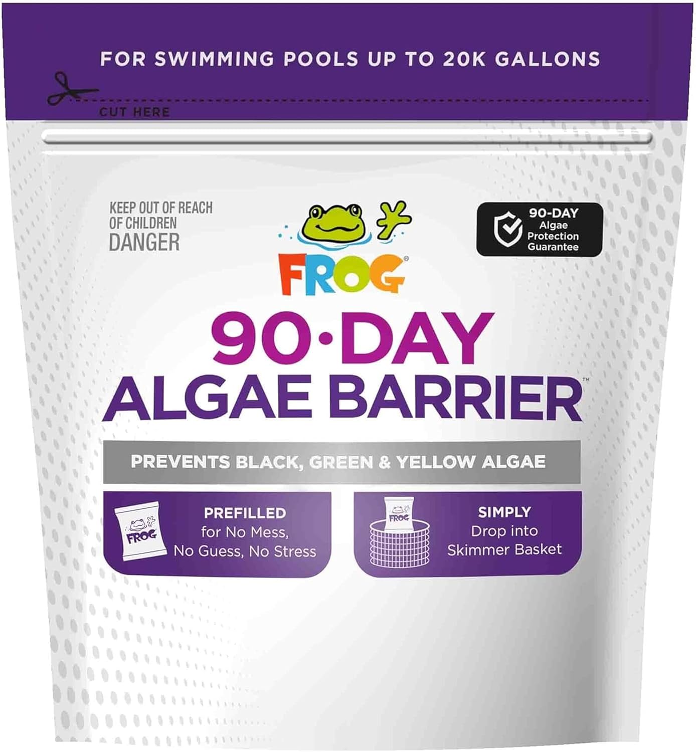 FROG 90-Day Algae Barrier – Dry Formula Algaecide Prevents Black, Green and Yellow Algae for Pools up to 20,000 Gallons – Pool Maintenance & Treatment – 2 Pods