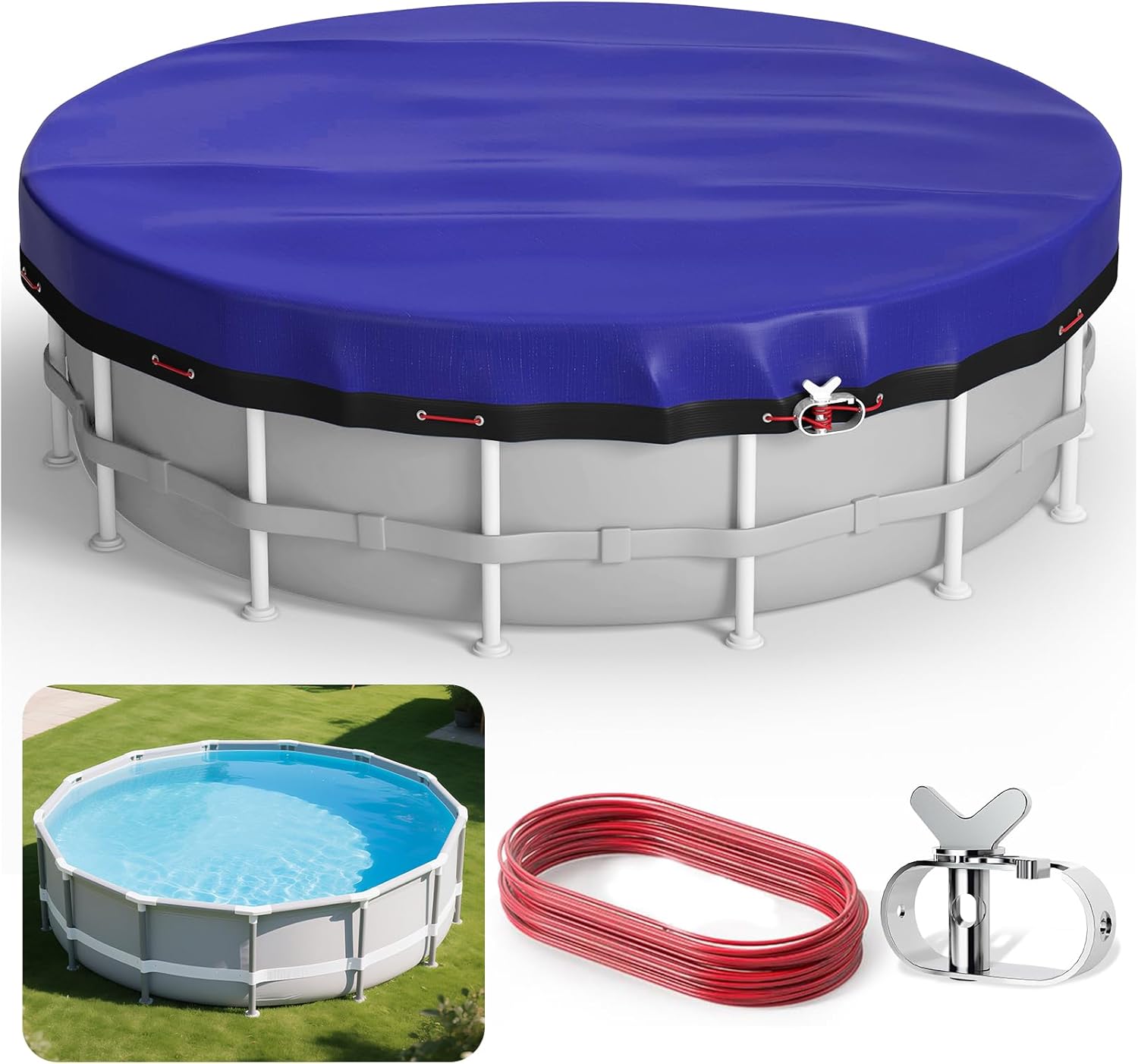 Evoio 10ft Round Pool Cover for Above Ground Pools 10 ft by 30 Circle Pools Covers for Inflatable Hard Metal Frame Swimming Pool or Hot Tub, 6-24 Feet Diameter Heavy Duty Blanket Cover (10 Foot)