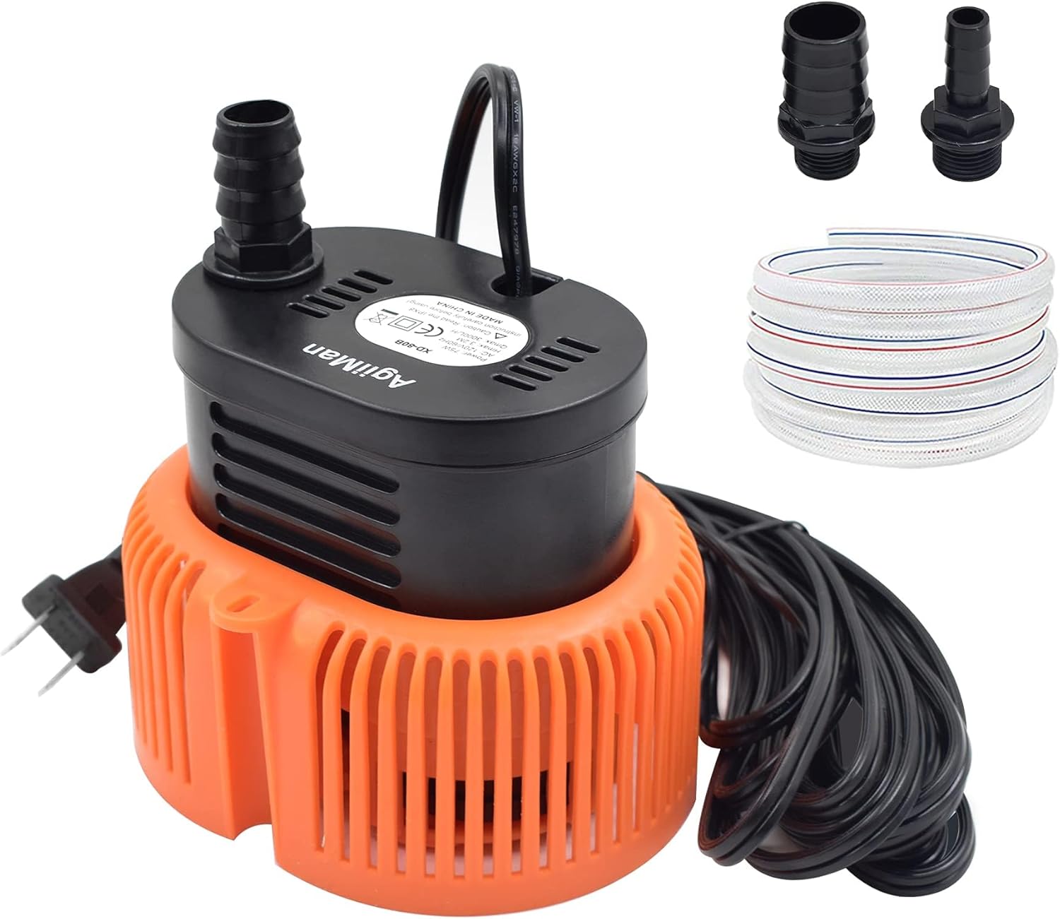 AgiiMan Pool Cover Pump Above Ground - Submersible Swimming Sump Inground Pump, Water Removal with 16' Drainage Hose and 25 Feet Power Cord, 850 GPH, 3 Adapters