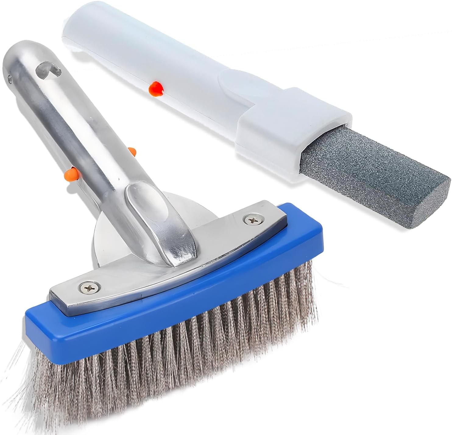 Stainless Steel Brush and Pumice Stone for Pool with EZ-Clip Handle to Reomve Erase Rust Stain Spot in Concrete Plaster Pool Spa and Calcium Deposit on Pool Tile