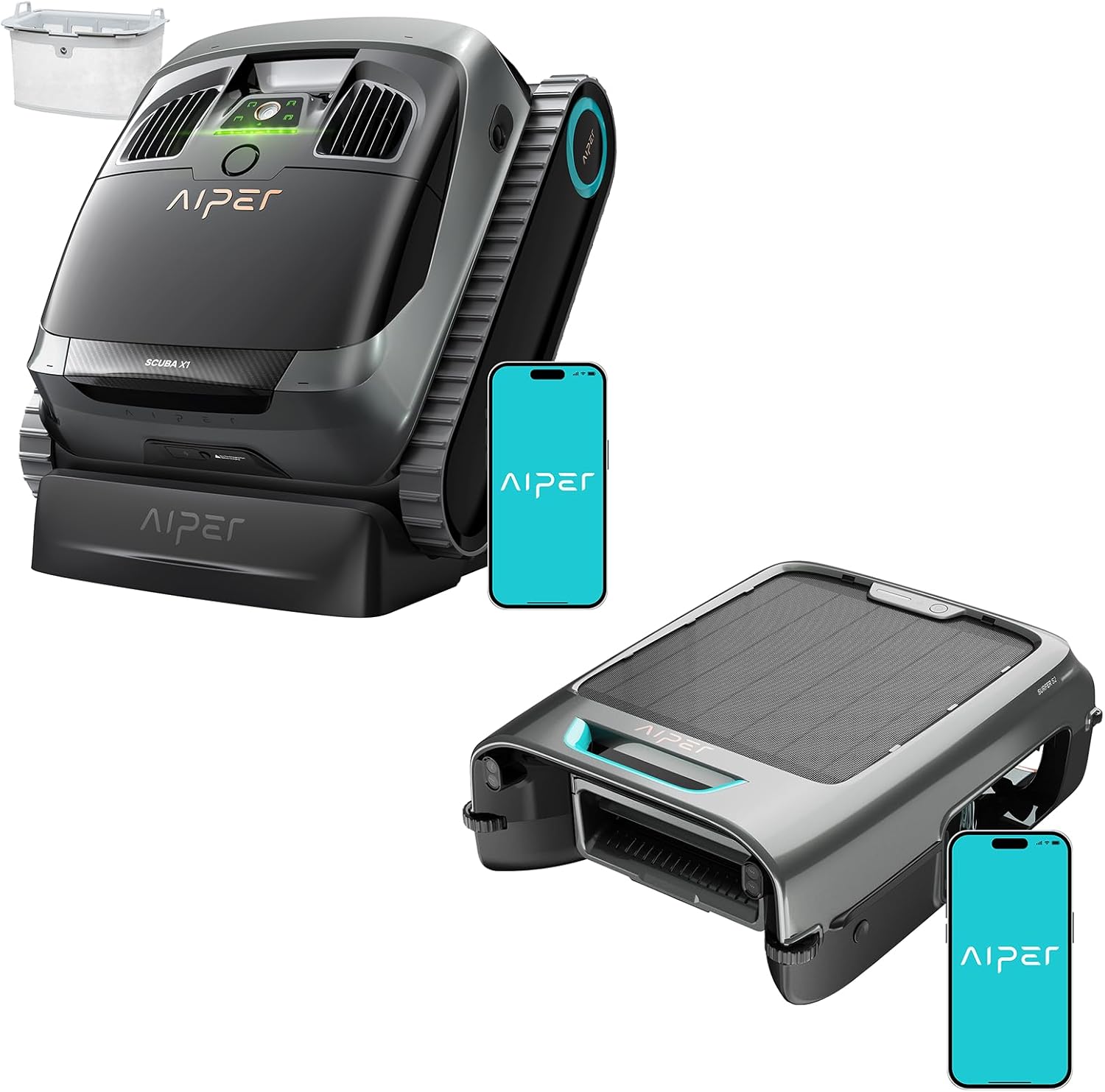 (Upgrade) AIPER Scuba X1 and Surfer S2, Complete Comprehensive Pool Care (Floor, Wall, Waterline and Pool Surface), Ideal for In-Ground Pool up to 2150 sq.ft