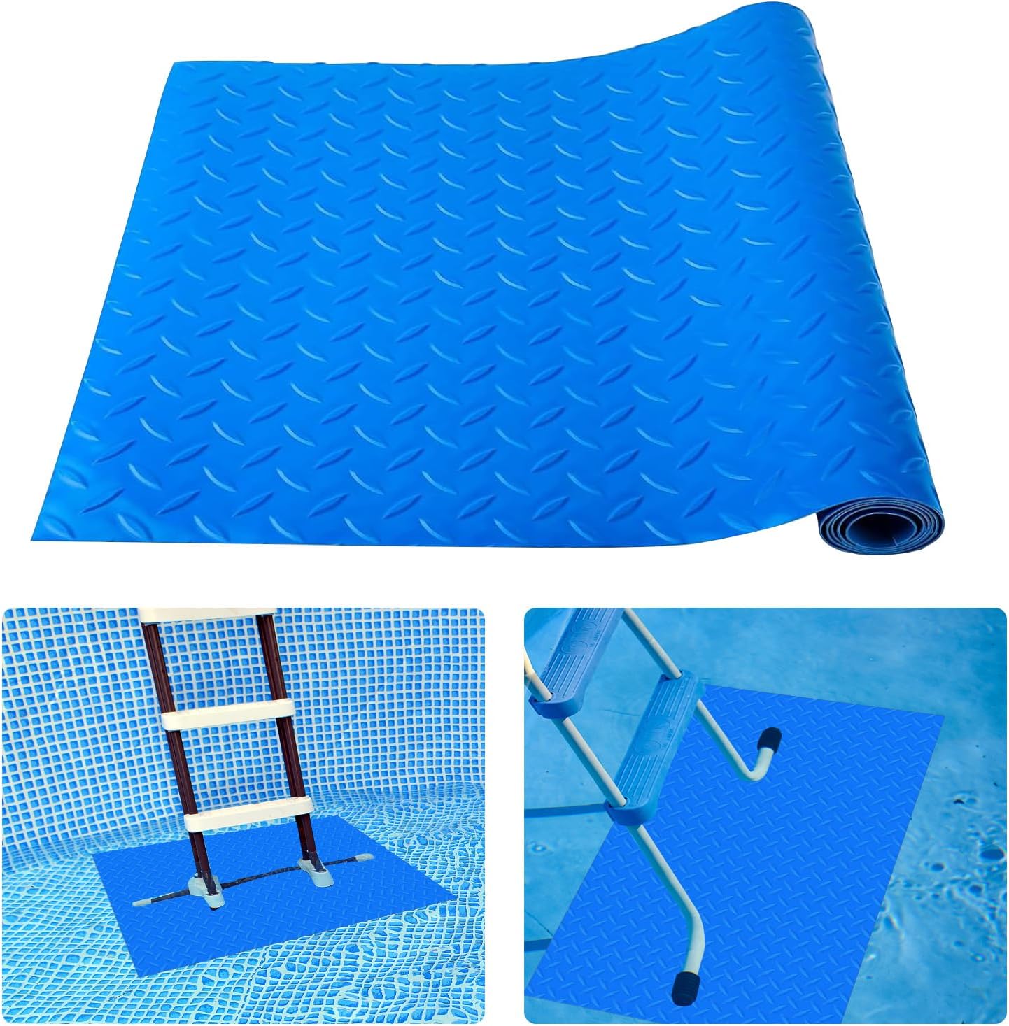 Swimming Pool Ladder Mat, Protective Non-Slip Swimming Pool Step Pad Protective Ladder Pad with Texture for Above Ground Swimming Pool Ladder Pad (16x36 inches)